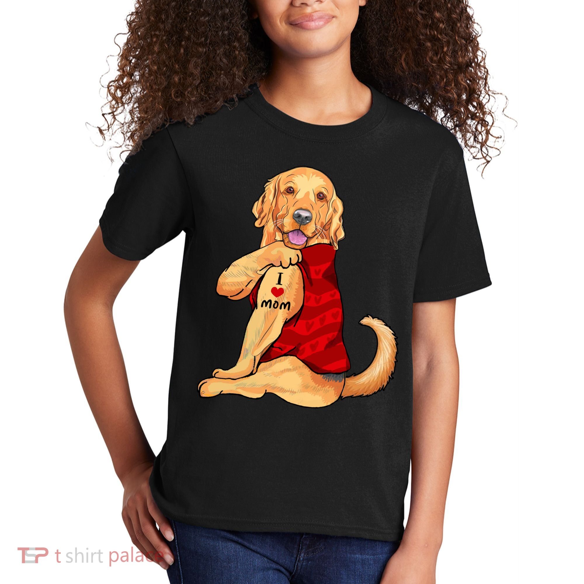I Love Mom Funny Golden Retriever Kids T-Shirt