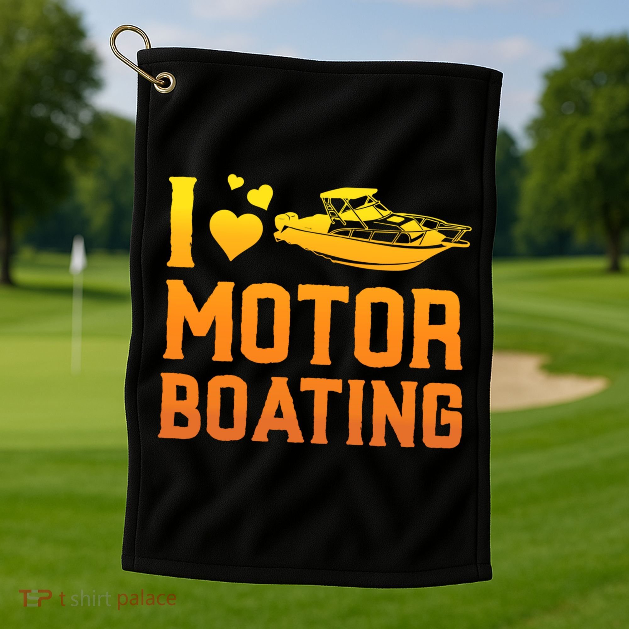 I Love Motor Boating Funny Boater Motor Boating Funny Gift Golf Towel