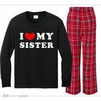 I Love My Sister I Heart My Sister Kids Long Sleeve Plaid Pajama Set thumb 0