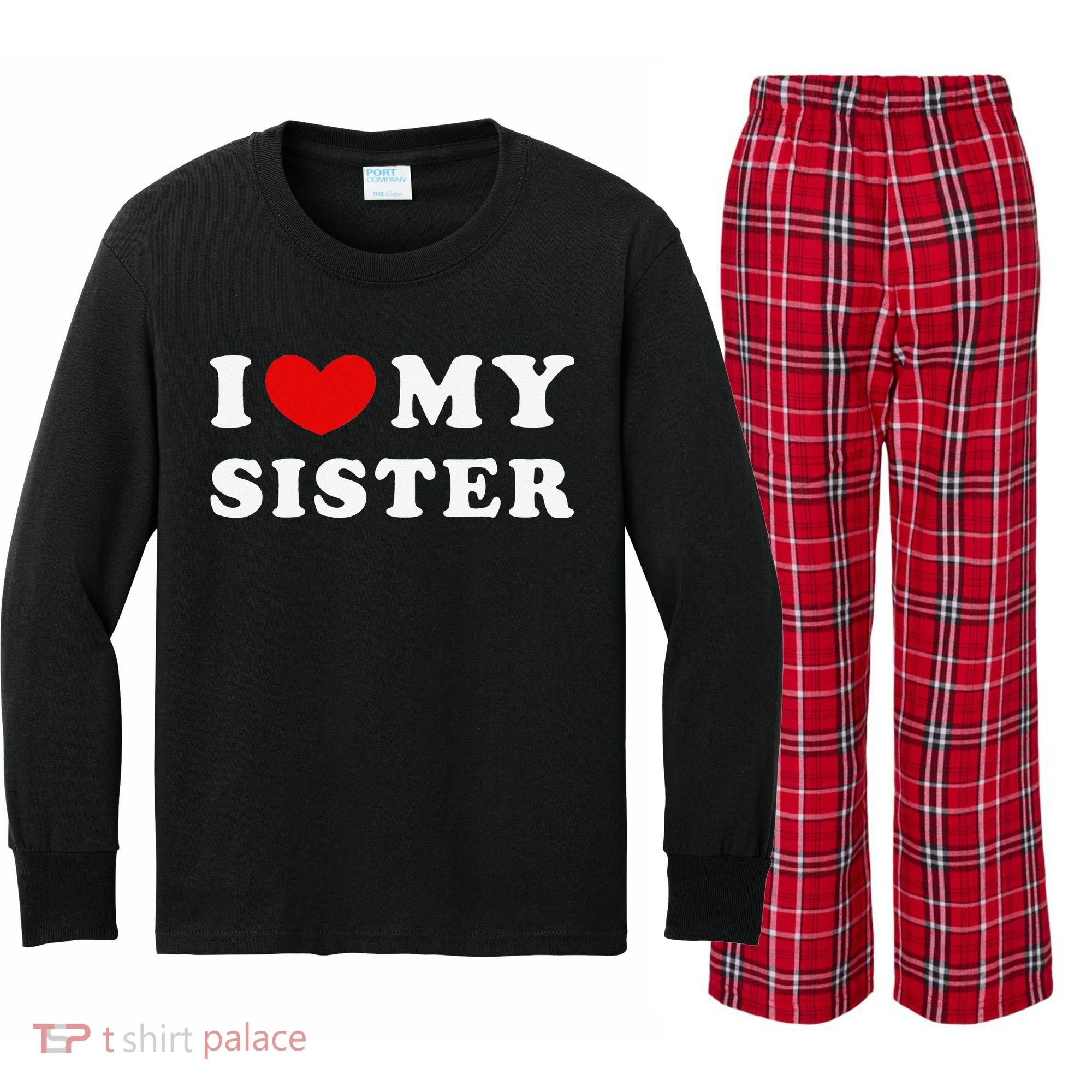 I Love My Sister I Heart My Sister Kids Long Sleeve Plaid Pajama Set