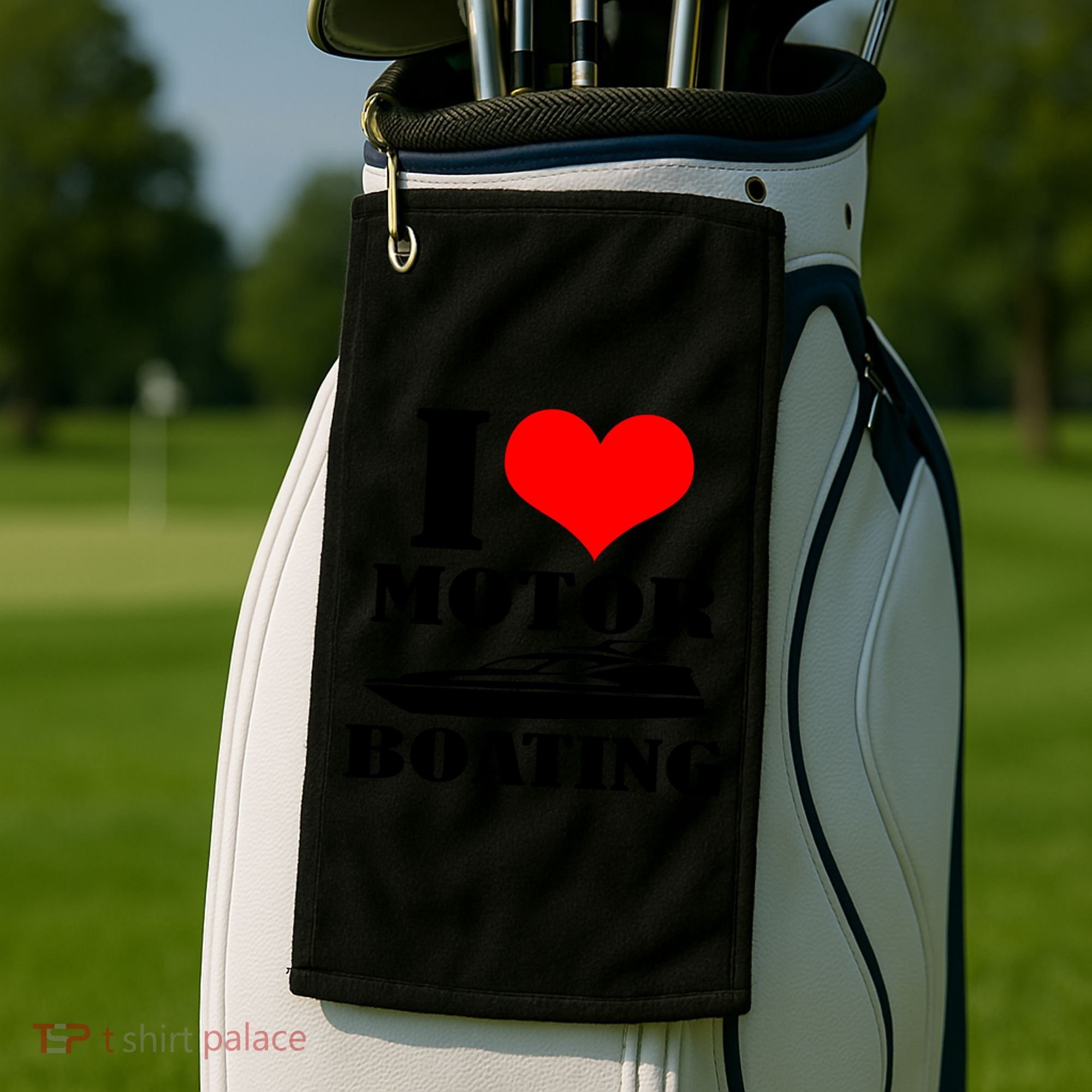 I Love Motor Boating Funny Boating Cool Gift Golf Towel