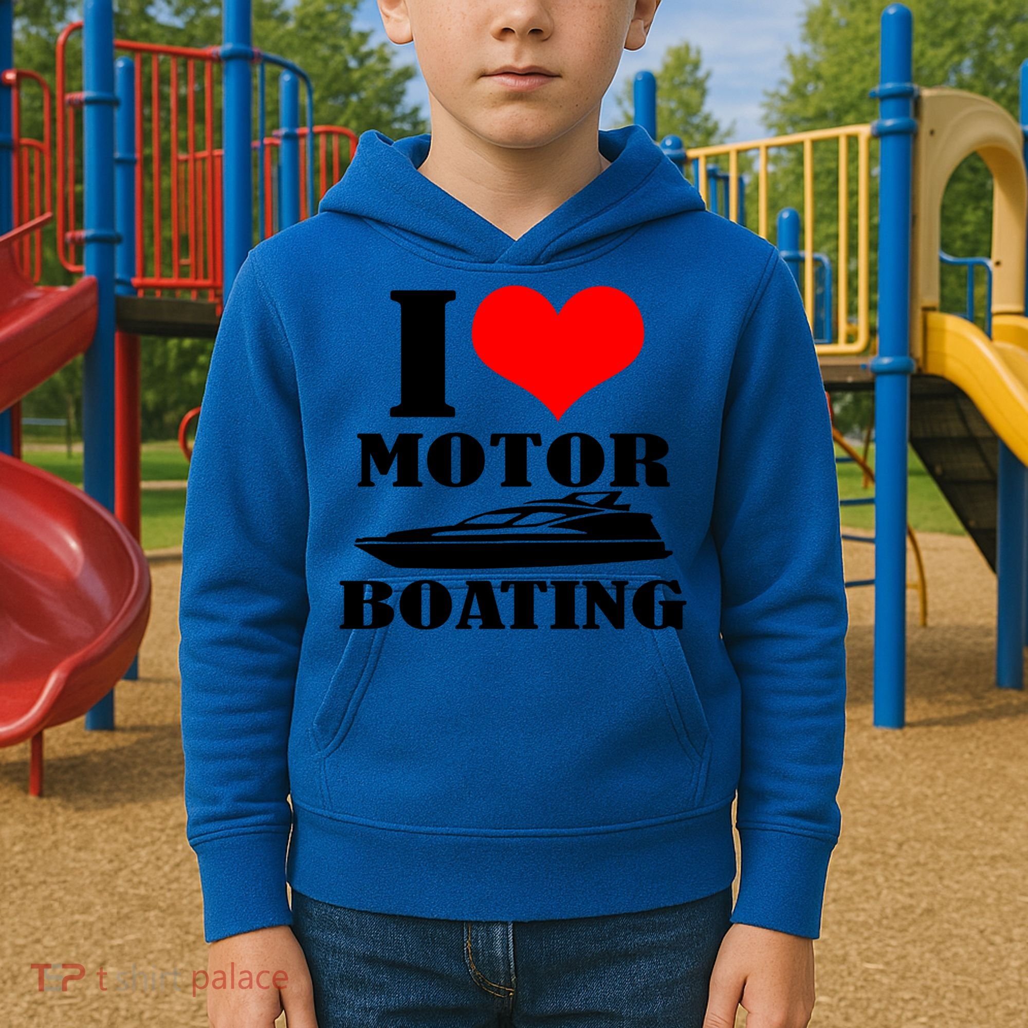I Love Motor Boating Funny Boating Cool Gift Kids Hoodie