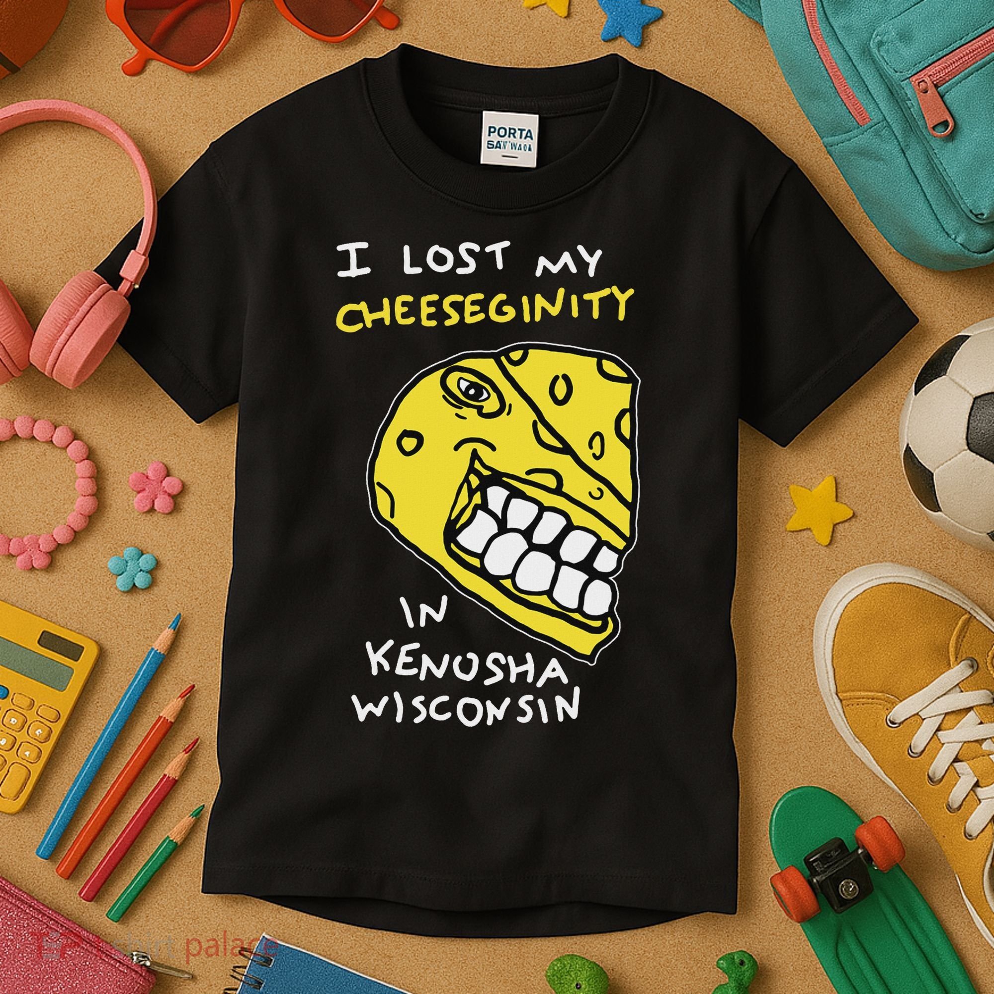 I Lost My Cheeseginity In Kenosha Wisconsin, Meme Funny Kids T-Shirt