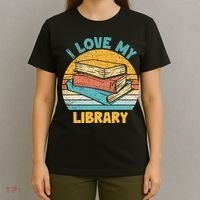 I Love My Library Sunset For Book Lovers Readers Librarian T-Shirt thumb 4