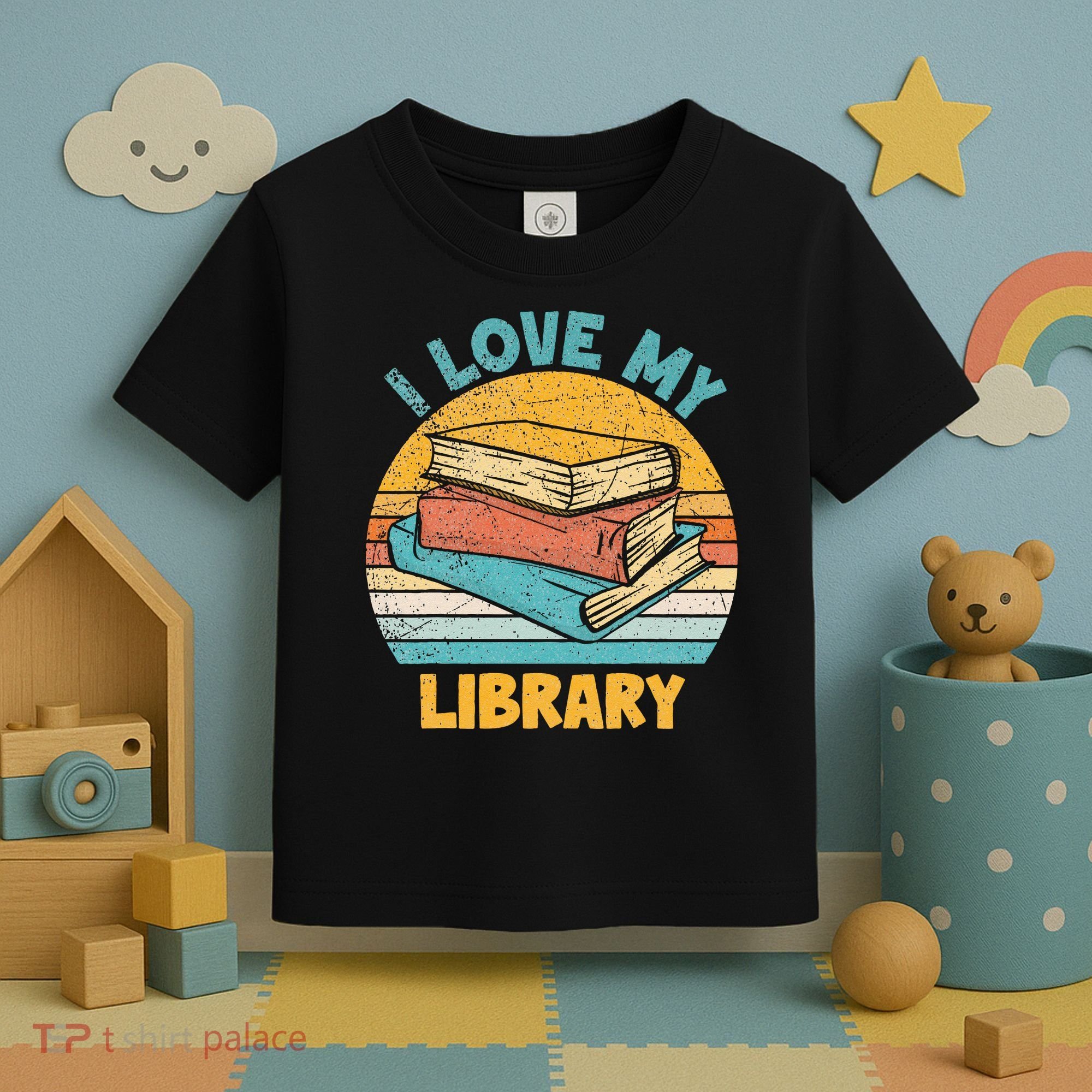 I Love My Library Sunset For Book Lovers Readers Librarian Toddler T-Shirt