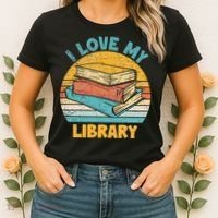 I Love My Library Sunset For Book Lovers Readers Librarian Women's T-Shirt thumb 2