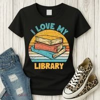 I Love My Library Sunset For Book Lovers Readers Librarian Women's T-Shirt thumb 3