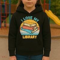 I Love My Library Sunset For Book Lovers Readers Librarian Kids Hoodie thumb 3