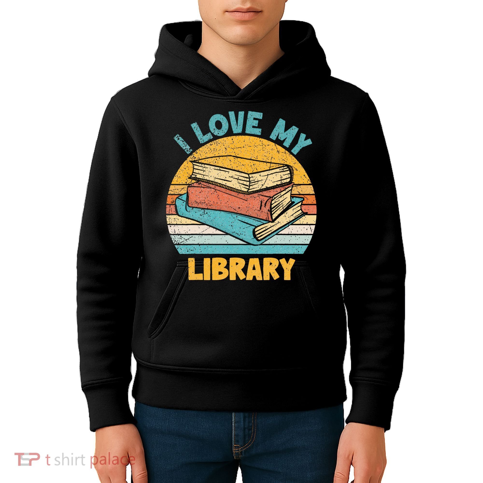 I Love My Library Sunset For Book Lovers Readers Librarian Kids Hoodie
