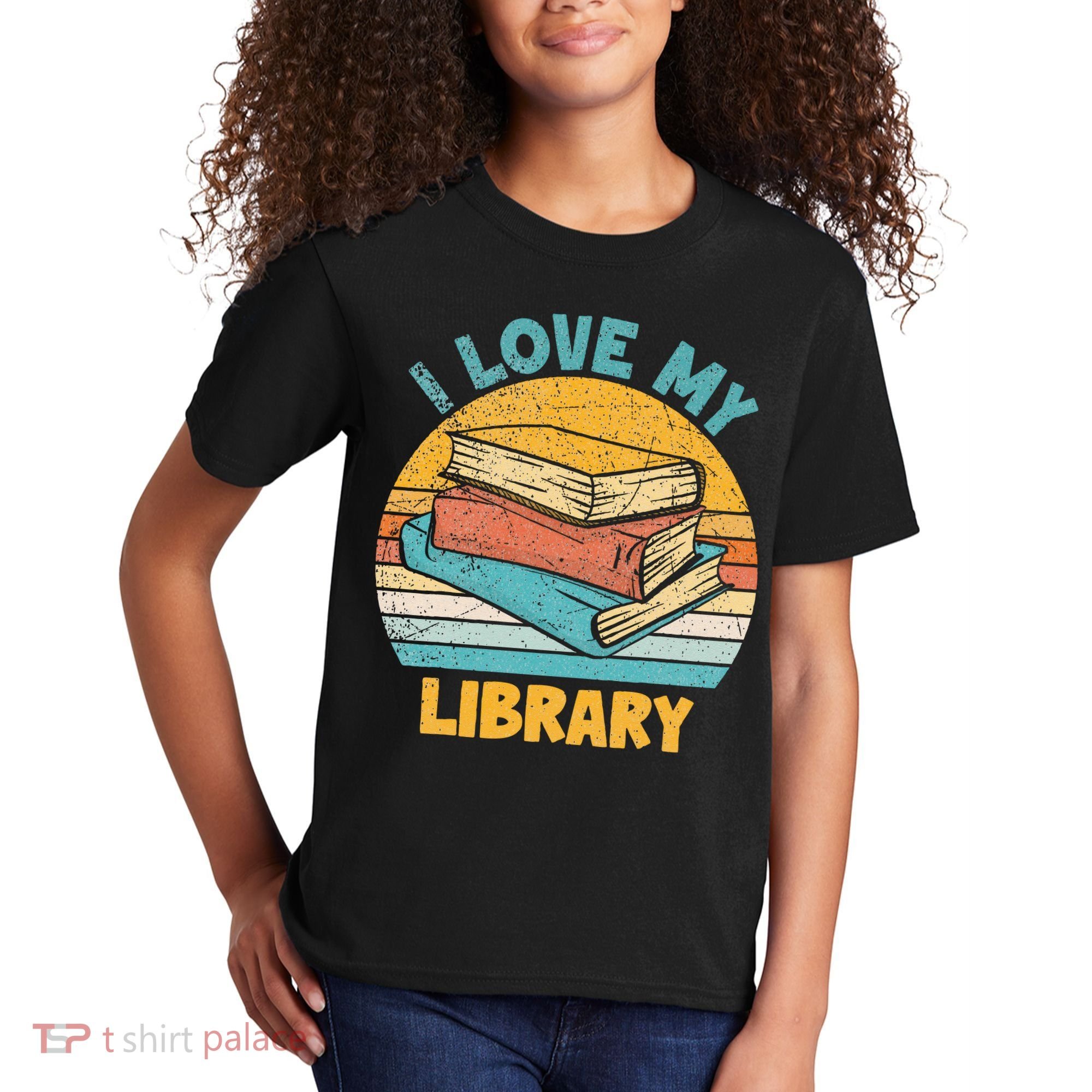 I Love My Library Sunset For Book Lovers Readers Librarian Kids T-Shirt