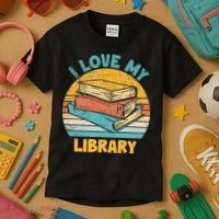 I Love My Library Sunset For Book Lovers Readers Librarian Kids T-Shirt thumb 3