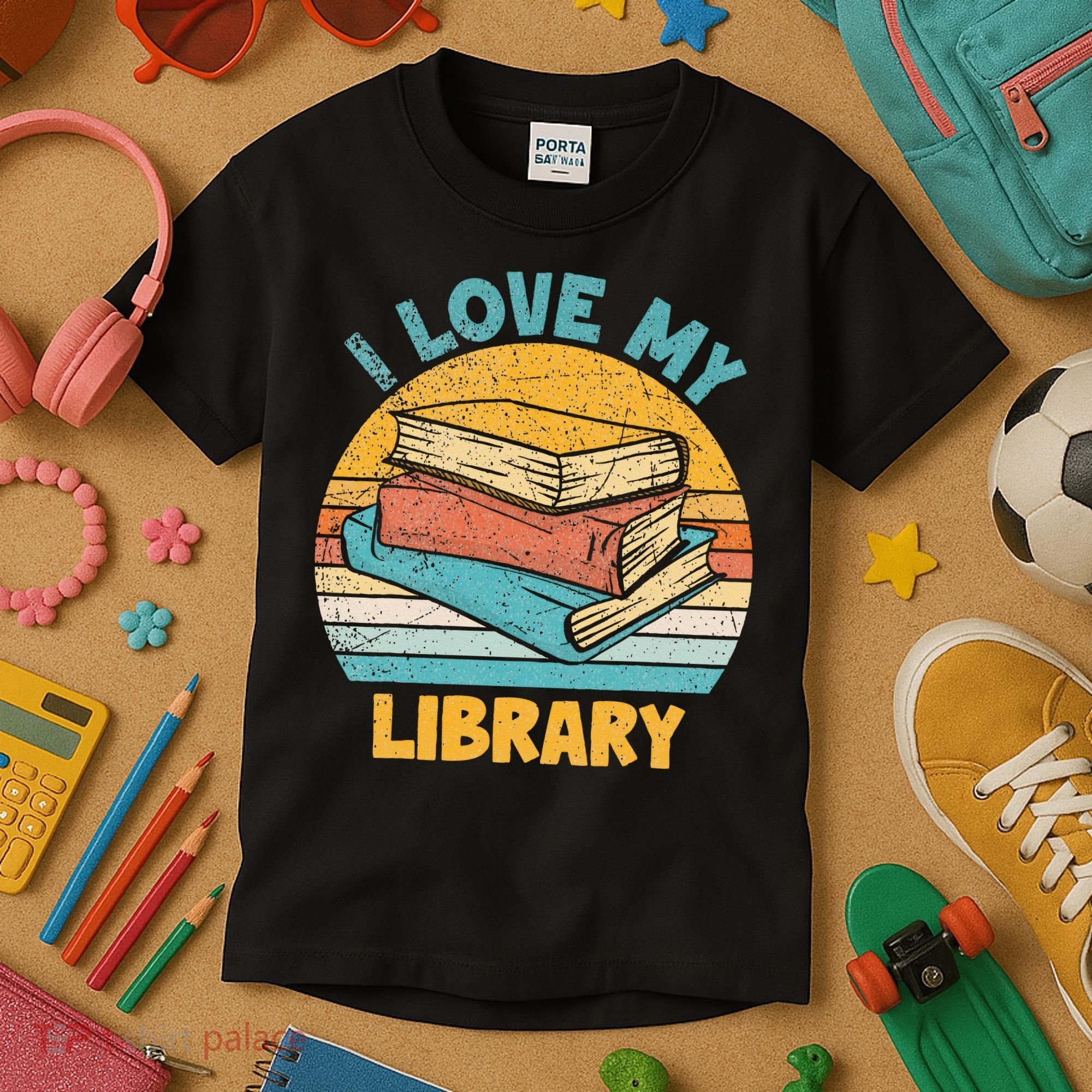 I Love My Library Sunset For Book Lovers Readers Librarian Kids T-Shirt