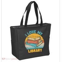 I Love My Library Sunset For Book Lovers Readers Librarian Tote Bag thumb 2