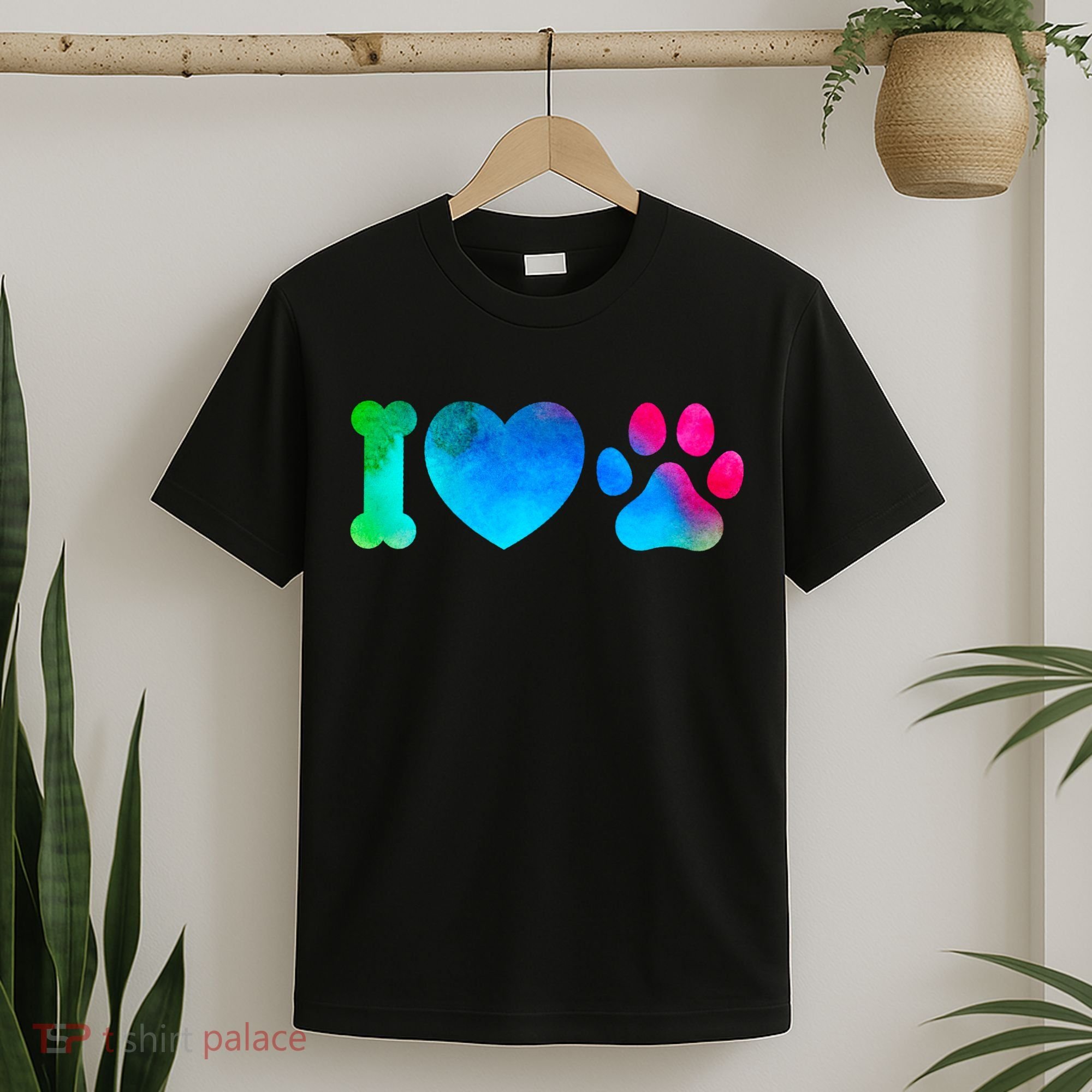 I Love My Dog Paw Print Colorful T-Shirt