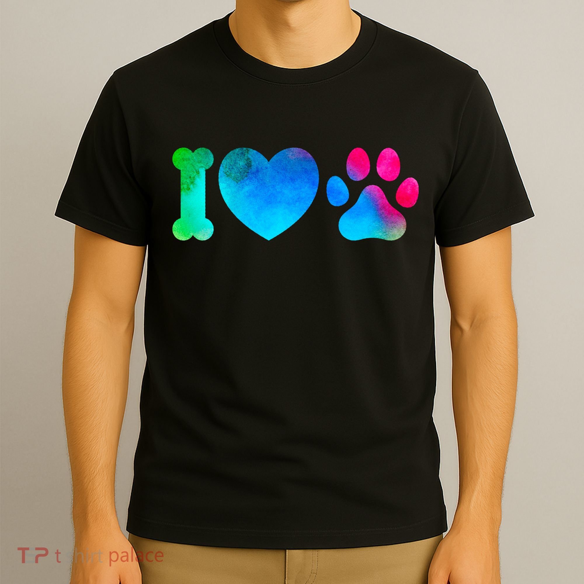 I Love My Dog Paw Print Colorful T-Shirt
