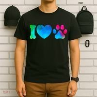 I Love My Dog Paw Print Colorful T-Shirt thumb 6