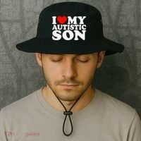 I Love My Autistic Son Gift I Heart My Son With Autism Mom Gift Bucket Hat thumb 2