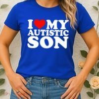 I Love My Autistic Son Gift I Heart My Son With Autism Mom Gift Women's T-Shirt thumb 2