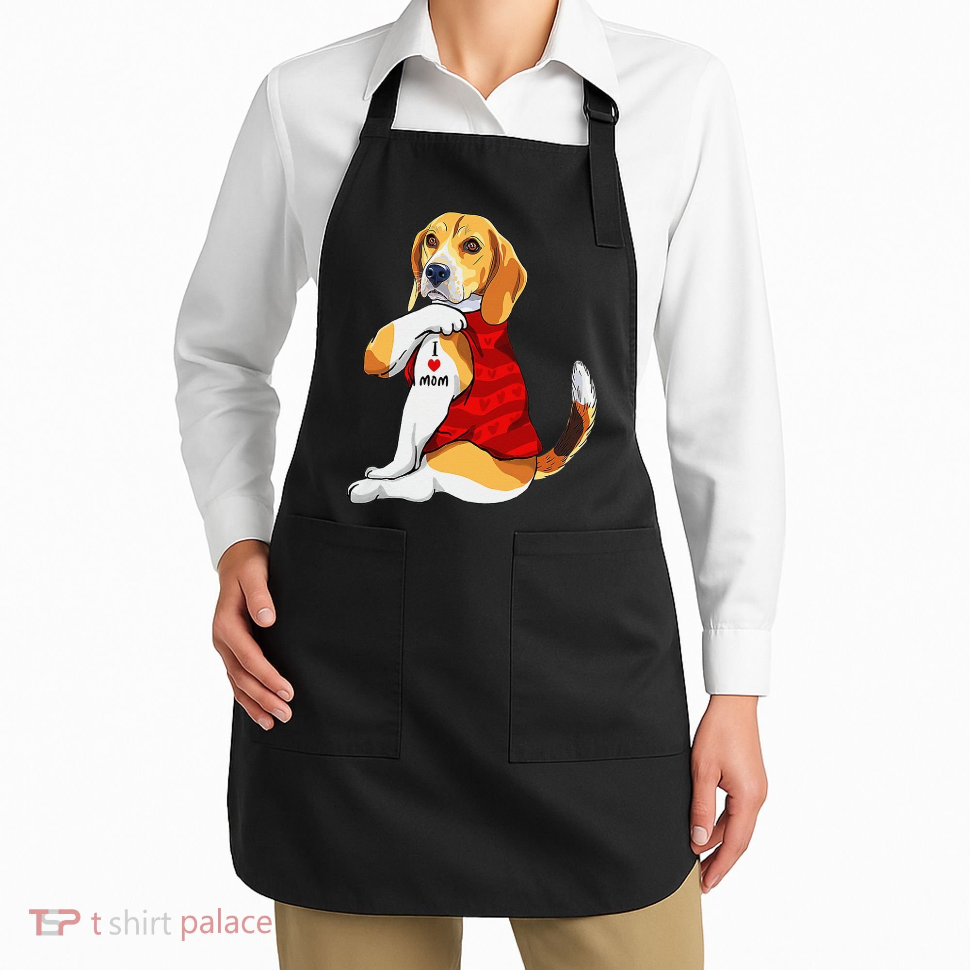 I Love Mom Tattoo Beagle Dog Lover Apron