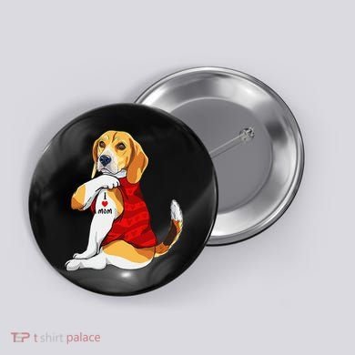 I Love Mom Tattoo Beagle Dog Lover Button
