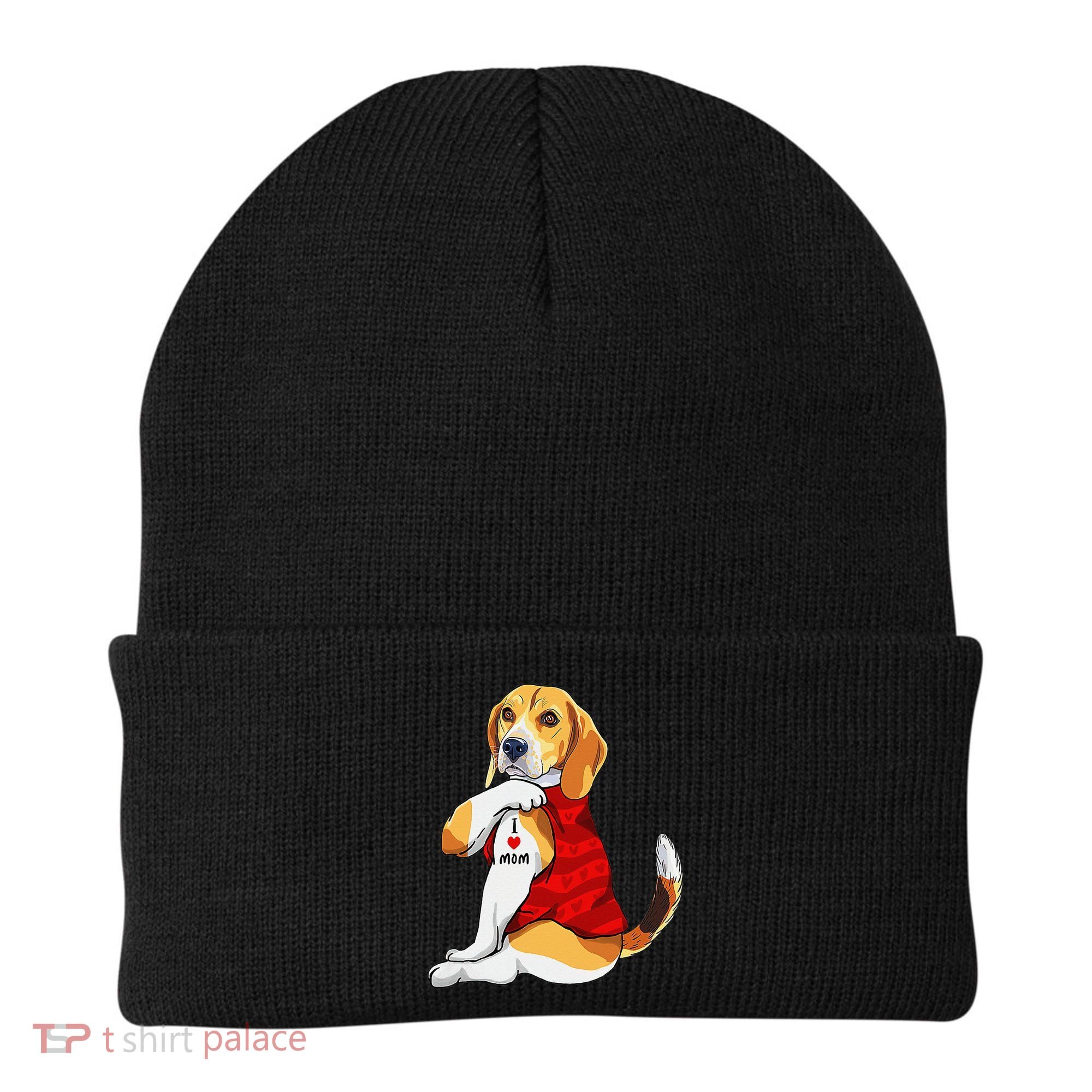 I Love Mom Tattoo Beagle Dog Lover Beanie
