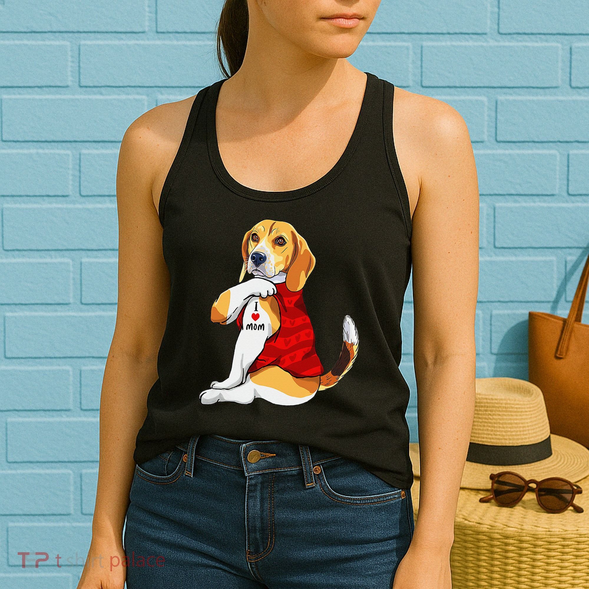I Love Mom Tattoo Beagle Dog Lover Women's Tank Top