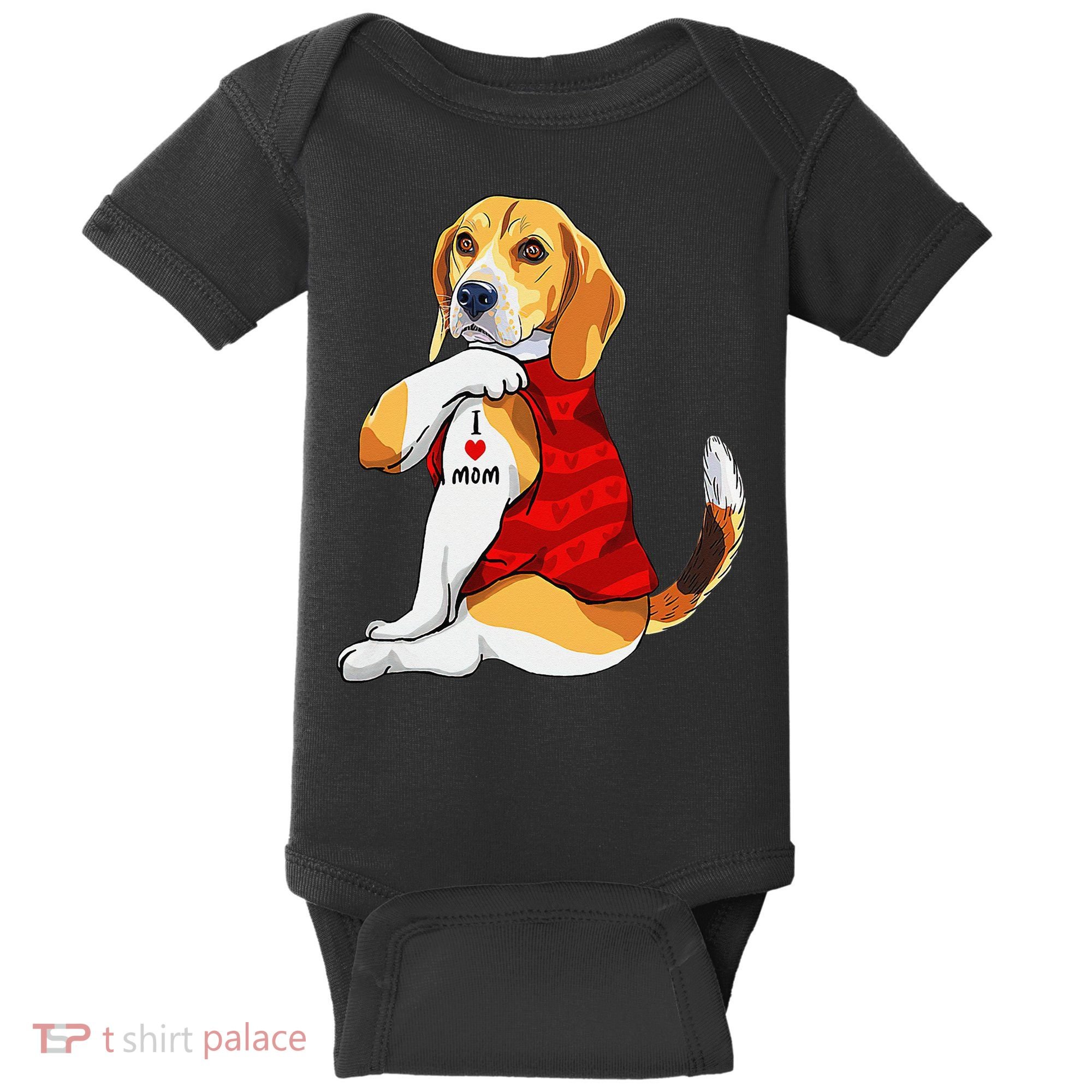I Love Mom Tattoo Beagle Dog Lover Baby Bodysuit