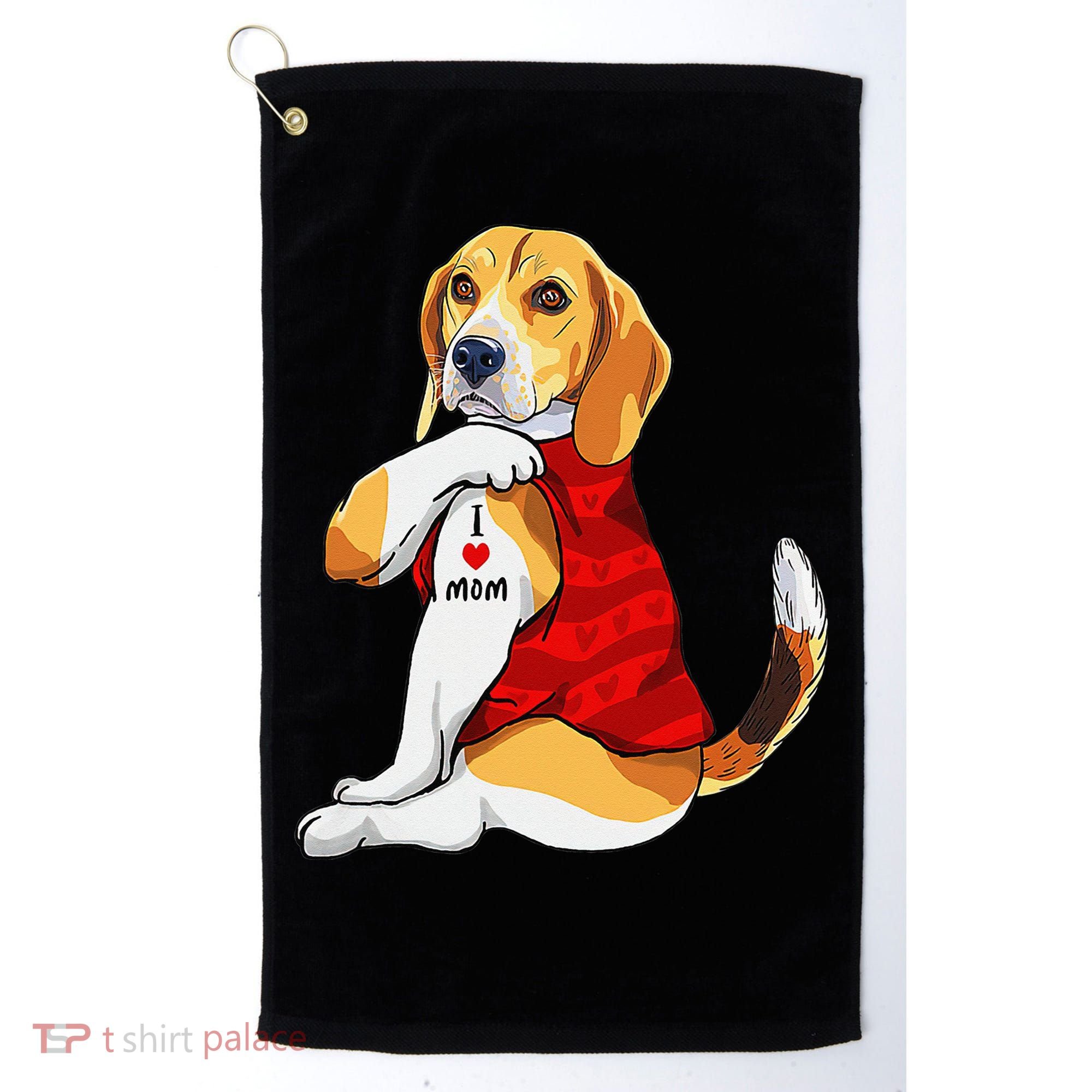 I Love Mom Tattoo Beagle Dog Lover Golf Towel