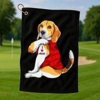 I Love Mom Tattoo Beagle Dog Lover Golf Towel thumb 1