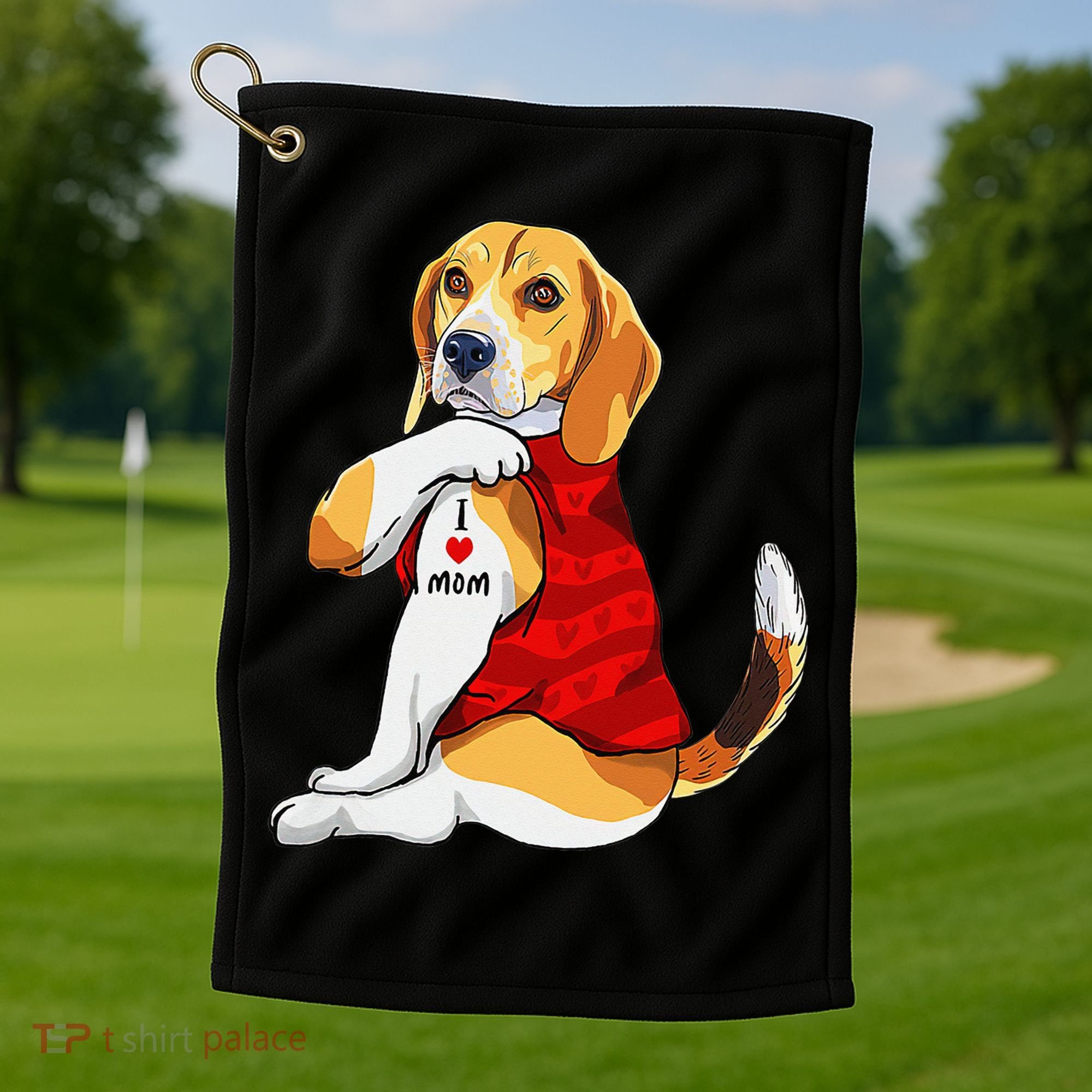 I Love Mom Tattoo Beagle Dog Lover Golf Towel