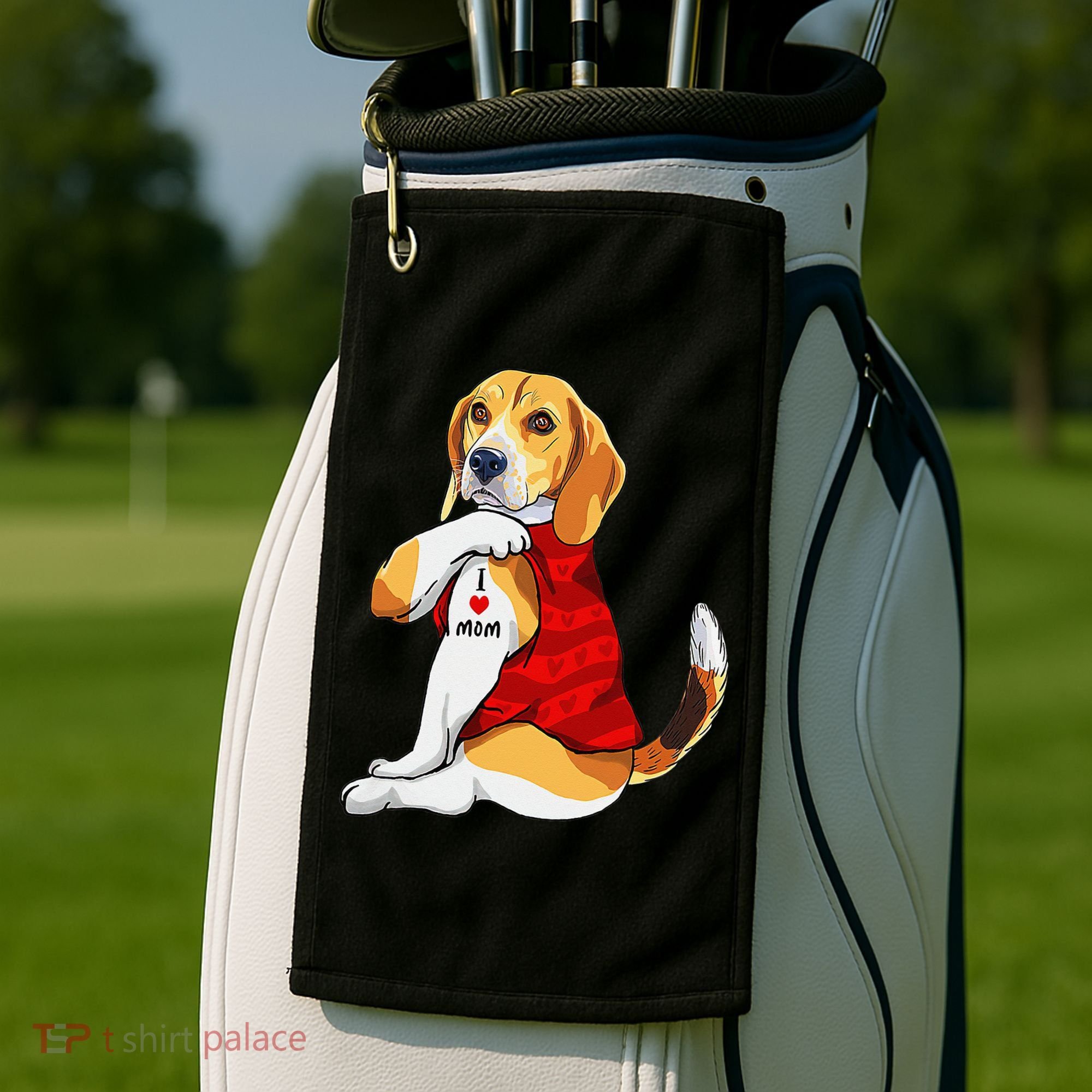I Love Mom Tattoo Beagle Dog Lover Golf Towel
