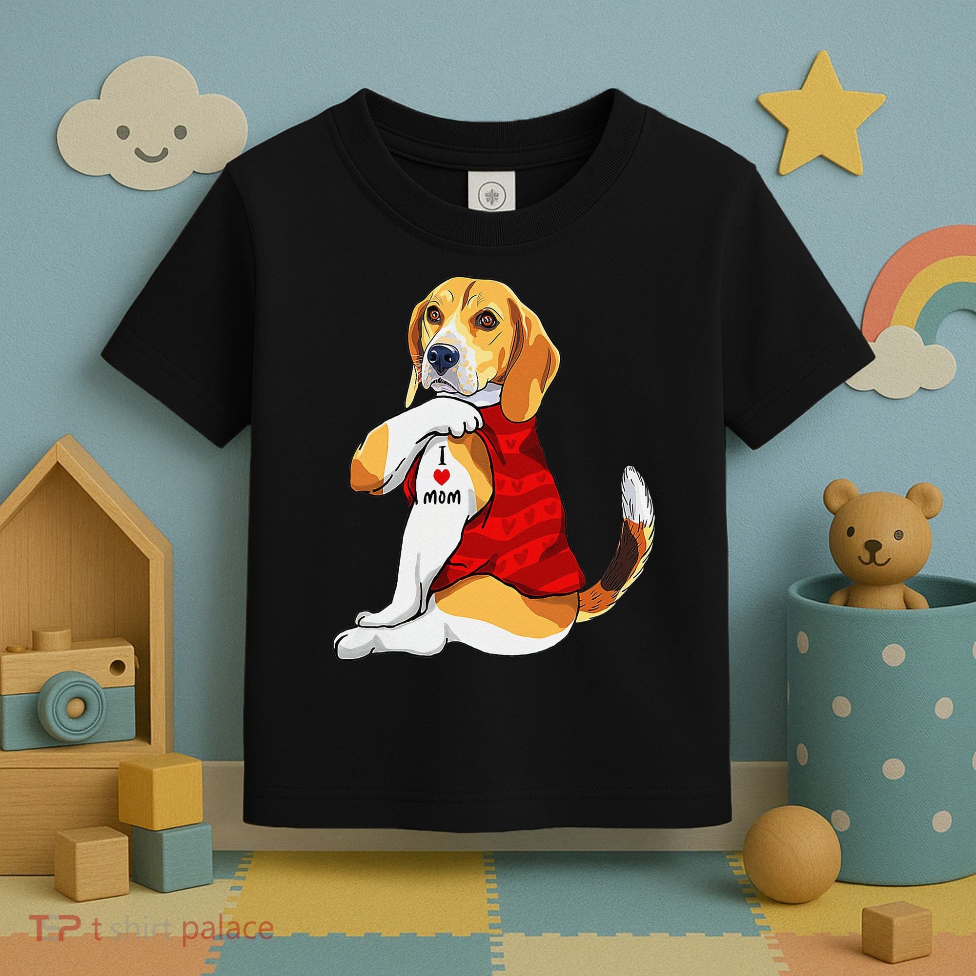 I Love Mom Tattoo Beagle Dog Lover Toddler T-Shirt