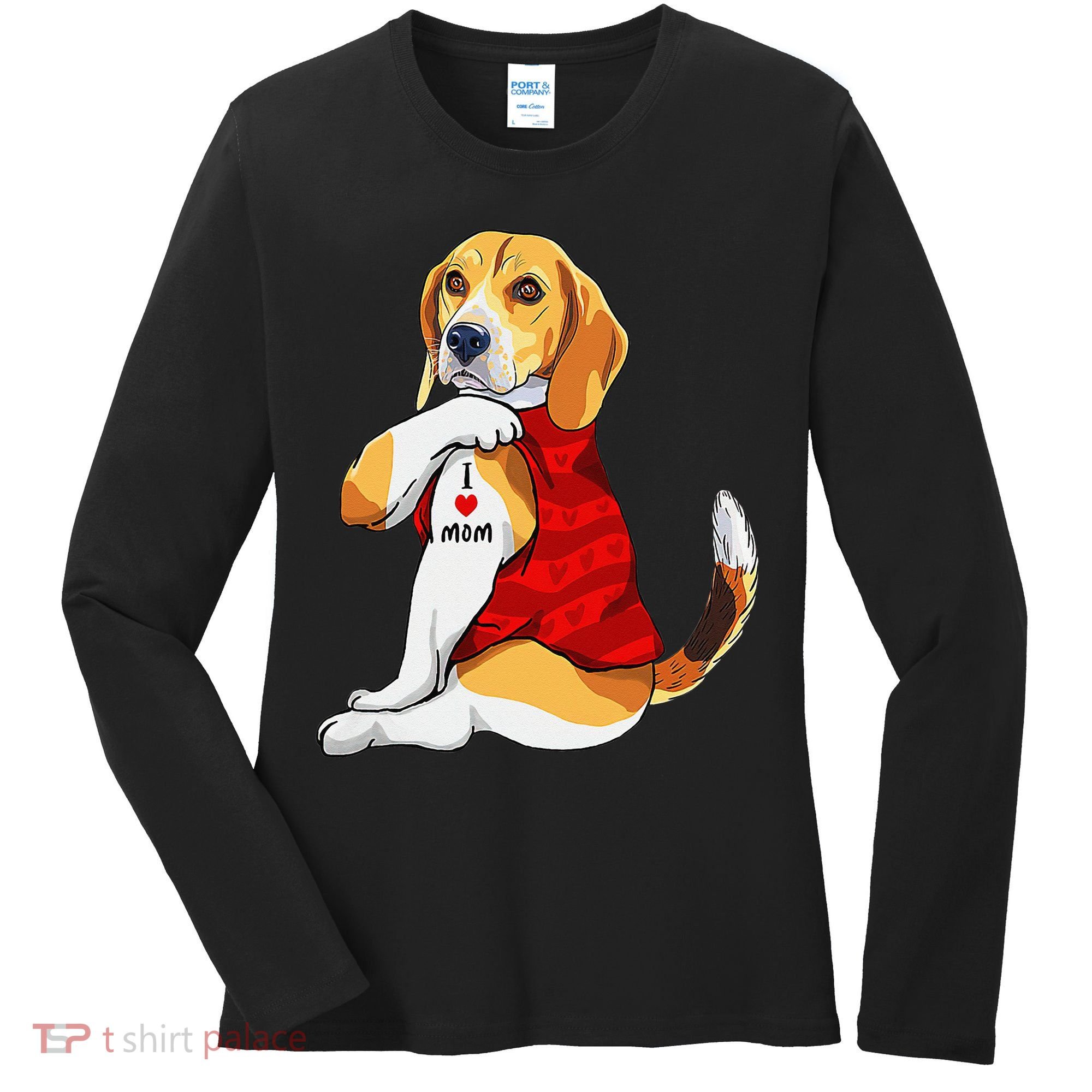 I Love Mom Tattoo Beagle Dog Lover Women's Long Sleeve Shirt