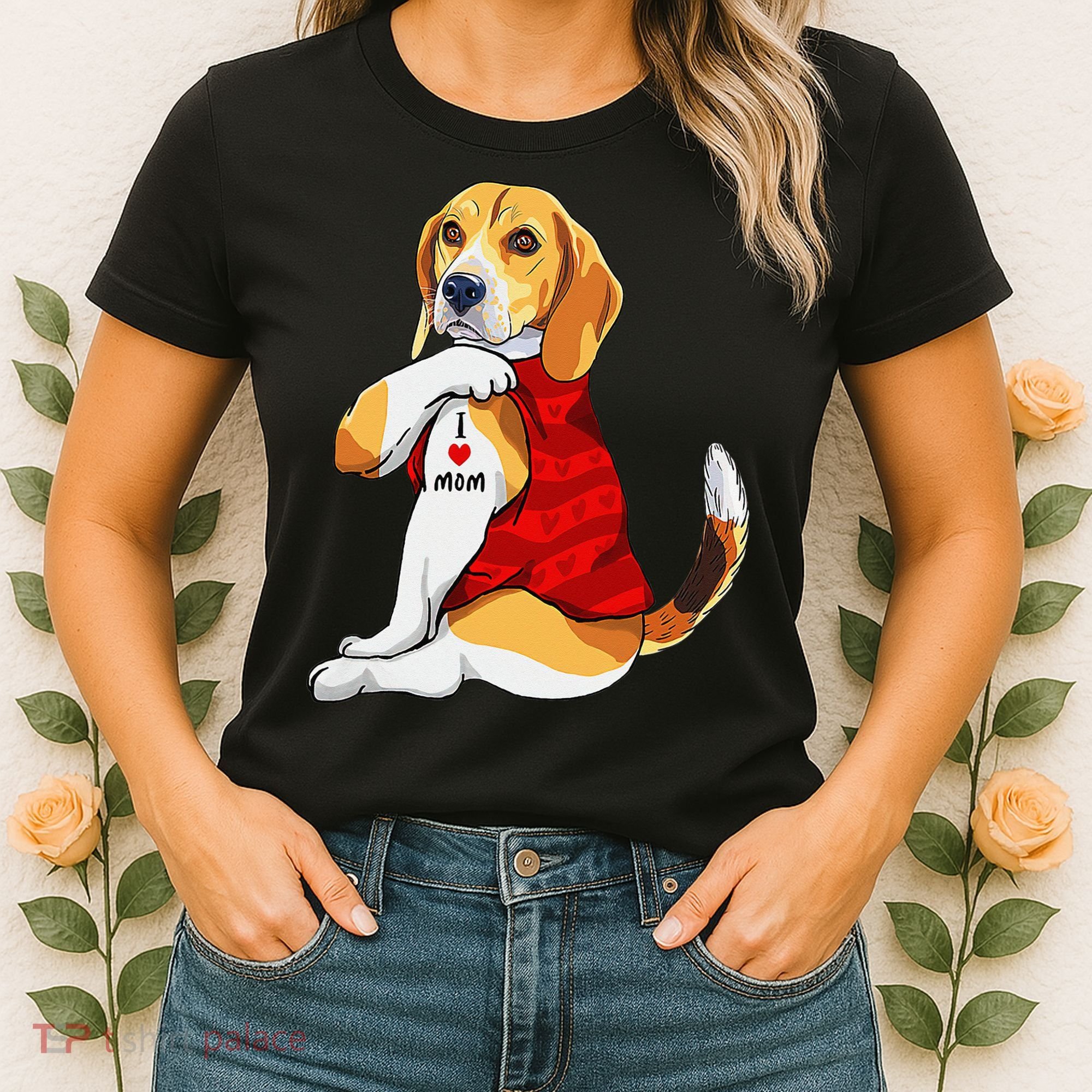 I Love Mom Tattoo Beagle Dog Lover Women's T-Shirt
