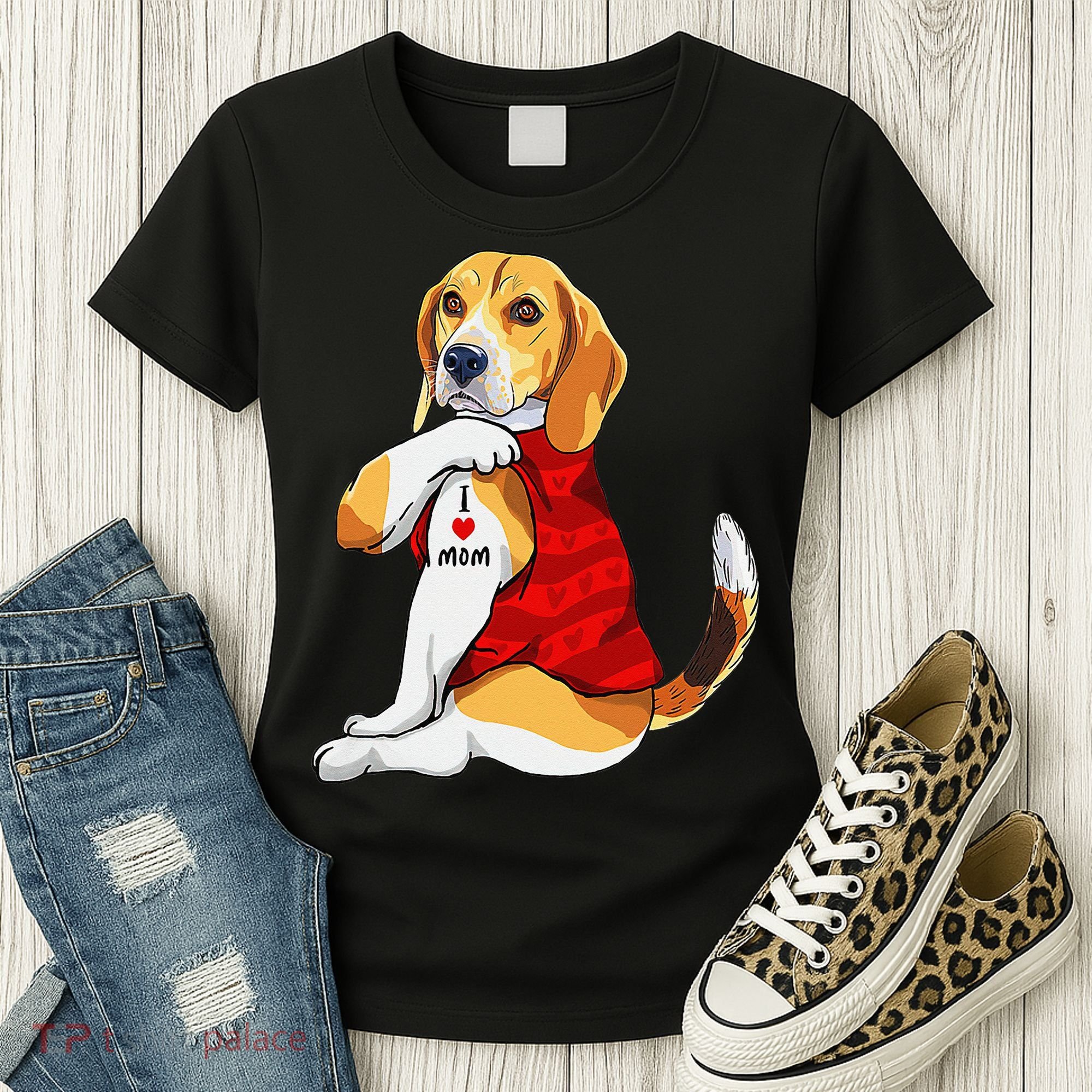 I Love Mom Tattoo Beagle Dog Lover Women's T-Shirt