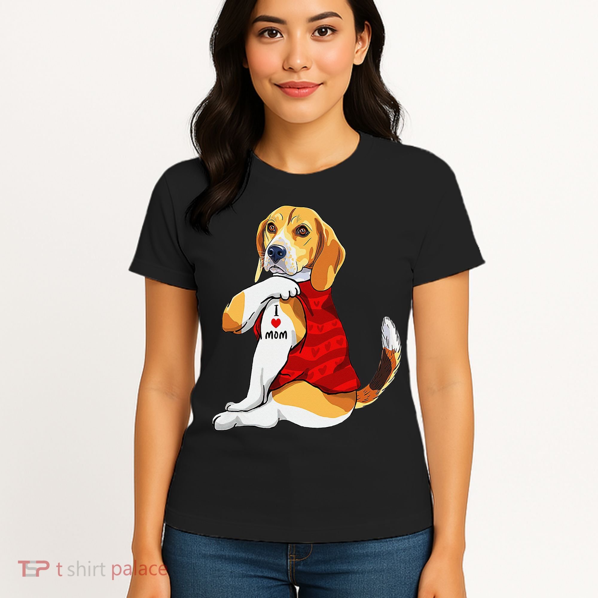 I Love Mom Tattoo Beagle Dog Lover Women's T-Shirt