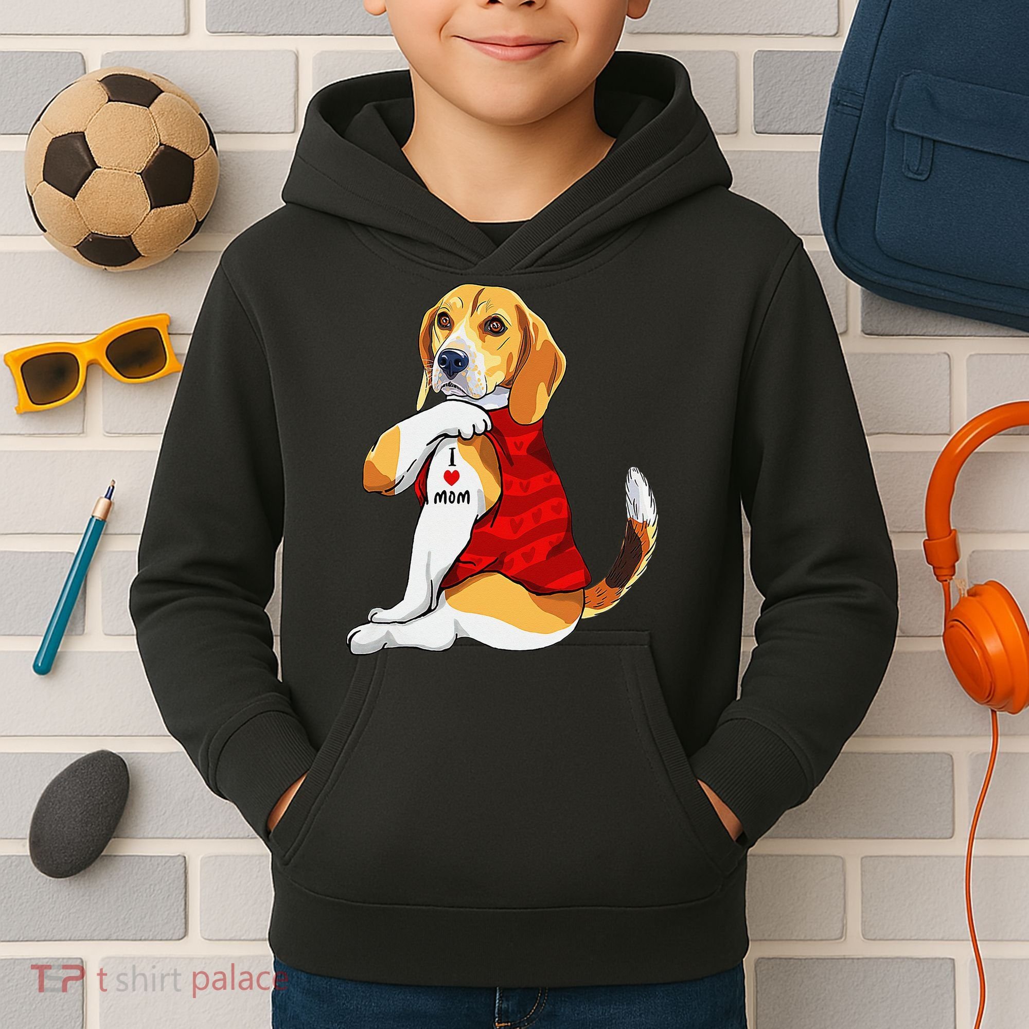 I Love Mom Tattoo Beagle Dog Lover Kids Hoodie