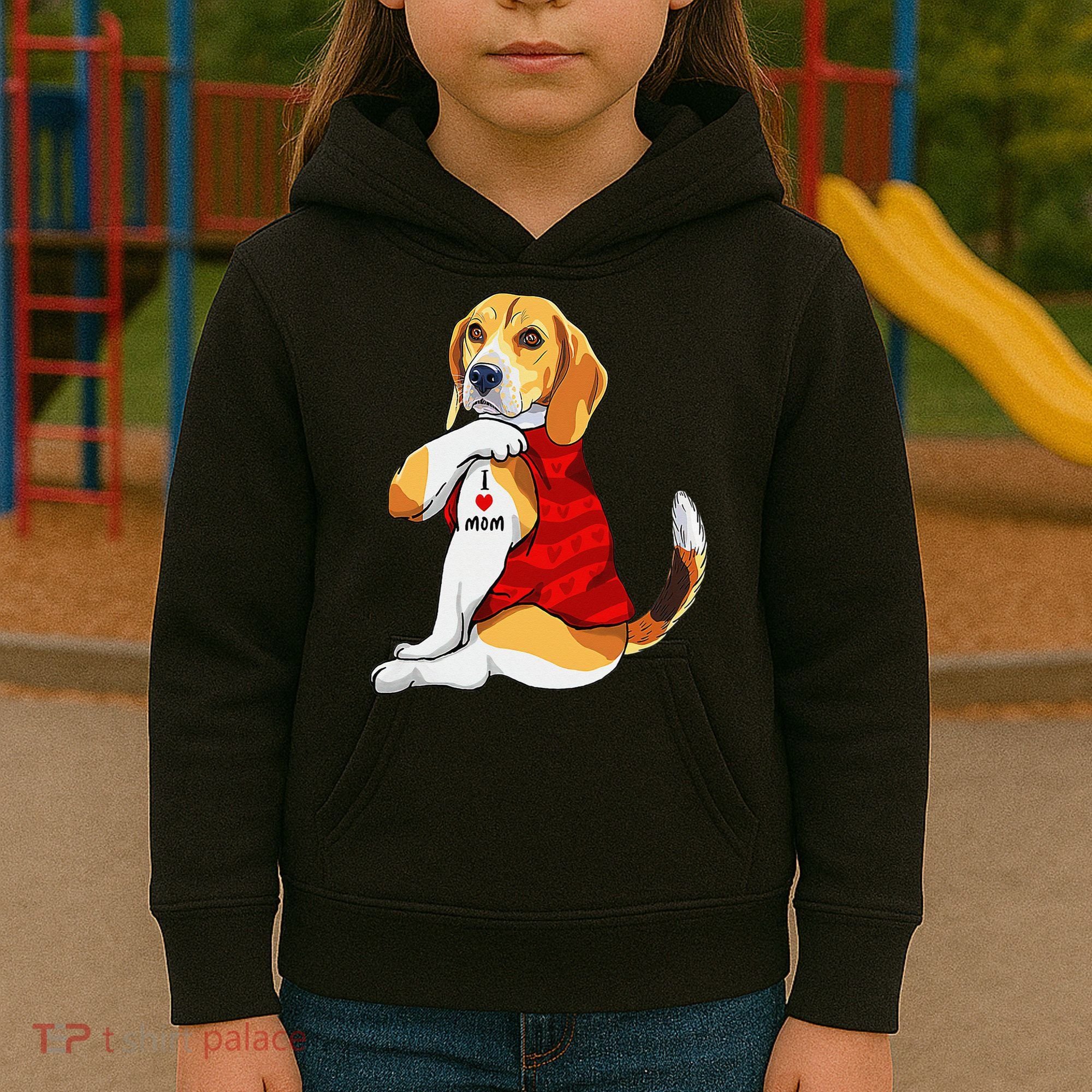 I Love Mom Tattoo Beagle Dog Lover Kids Hoodie