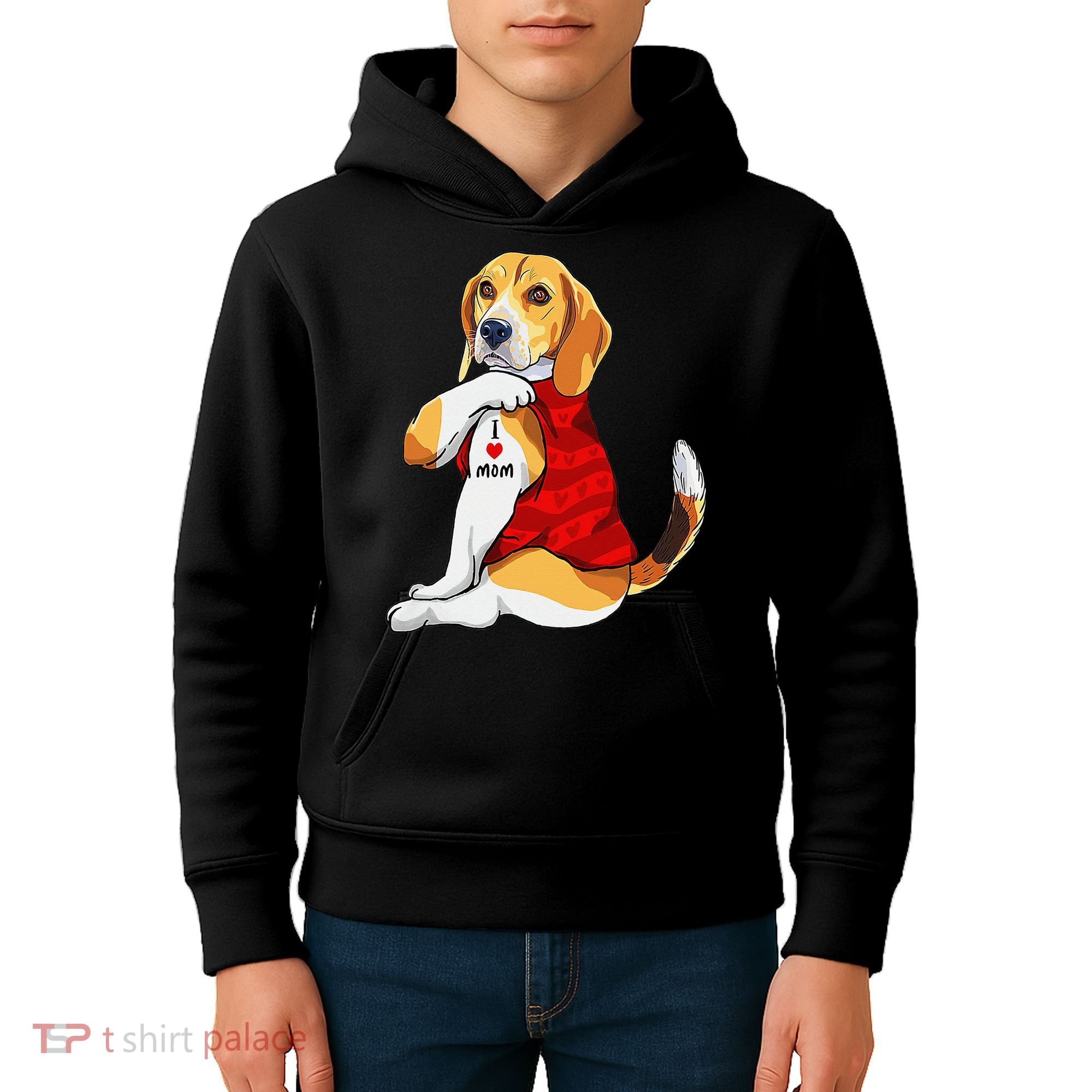 I Love Mom Tattoo Beagle Dog Lover Kids Hoodie
