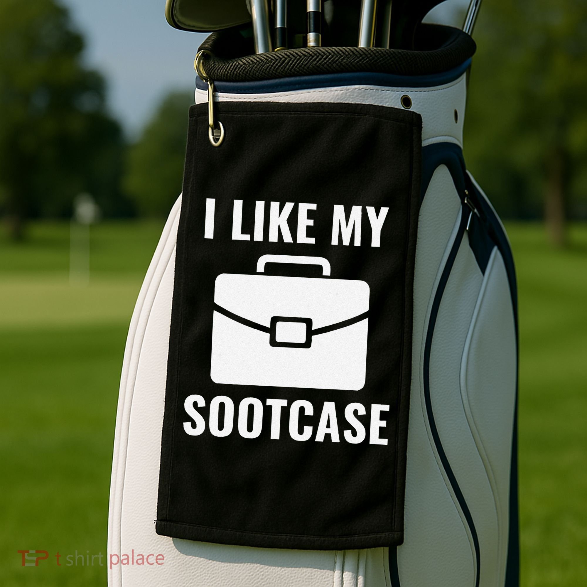 I Like My Sootcase Funny Suitcase Meme Viral Sarcastic Pun Golf Towel