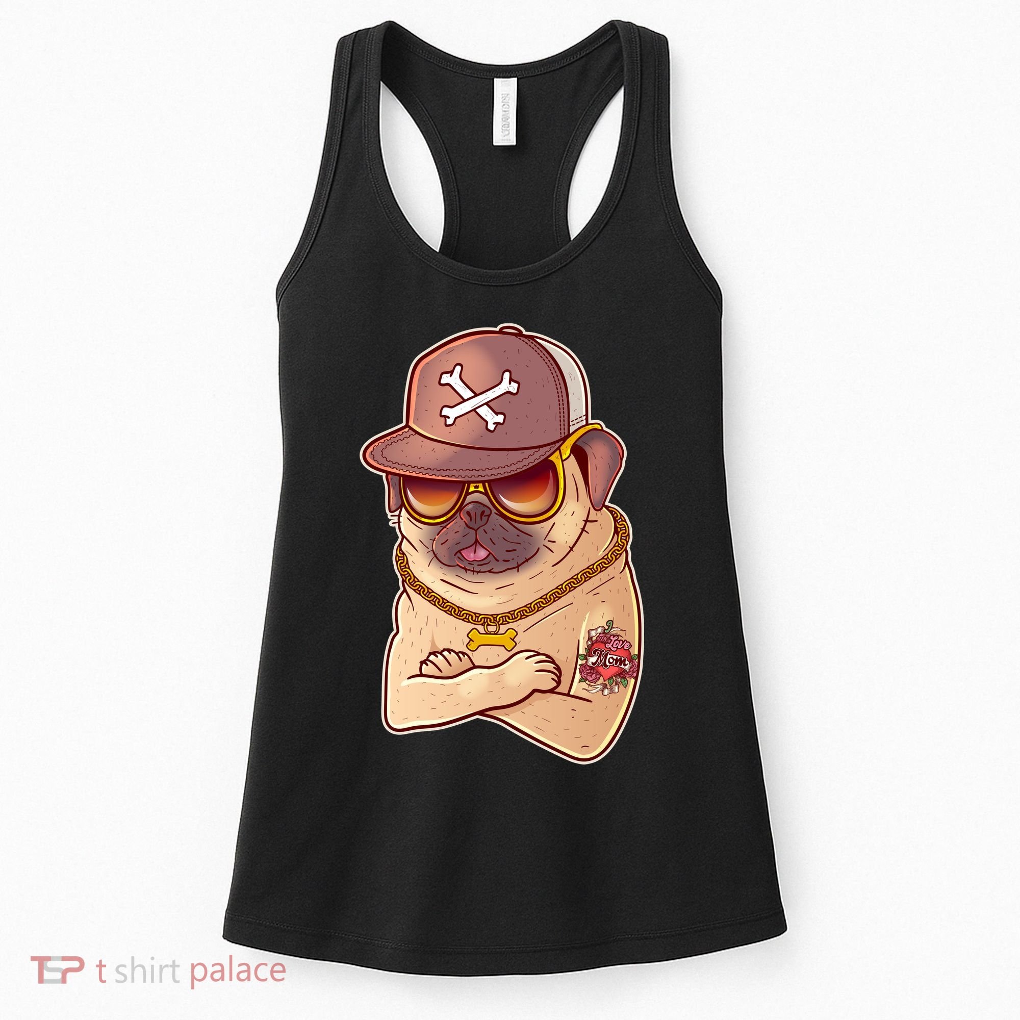 I Love Mom Tattoo Pug Dog Women's Tank Top