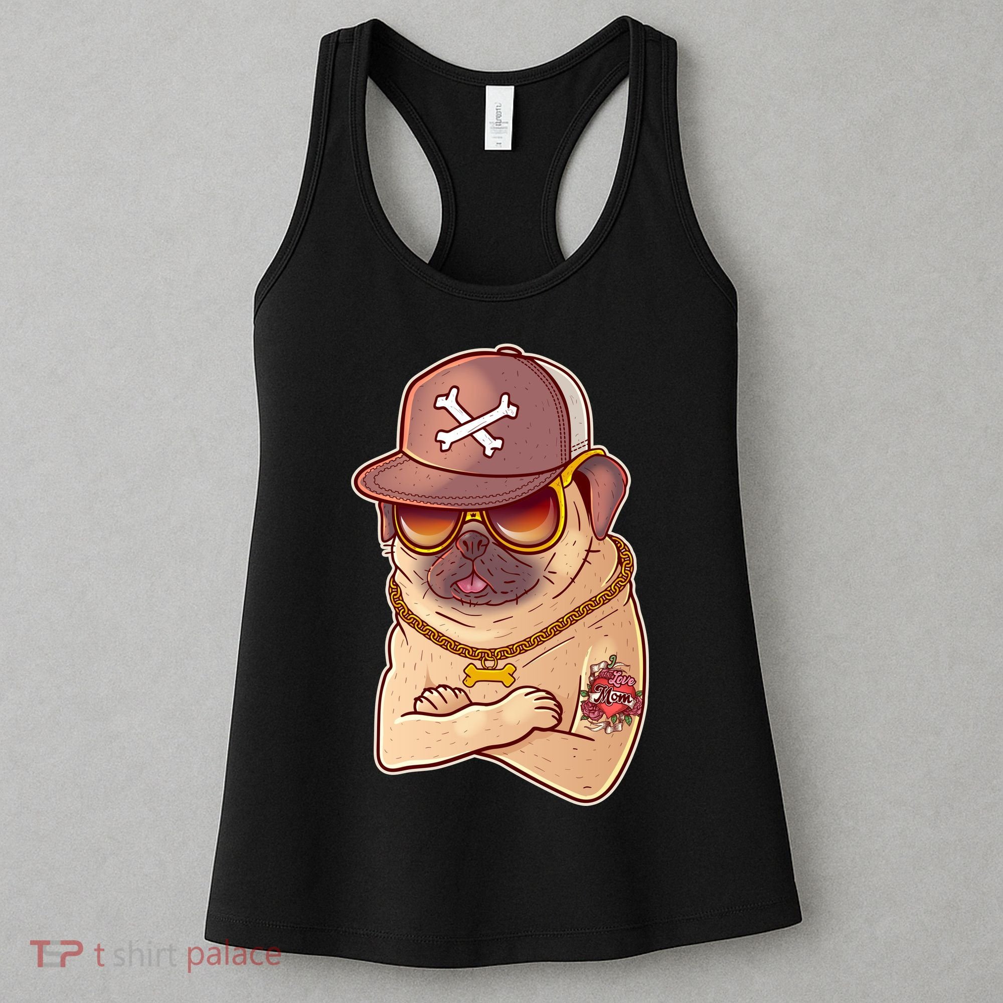 I Love Mom Tattoo Pug Dog Women's Tank Top