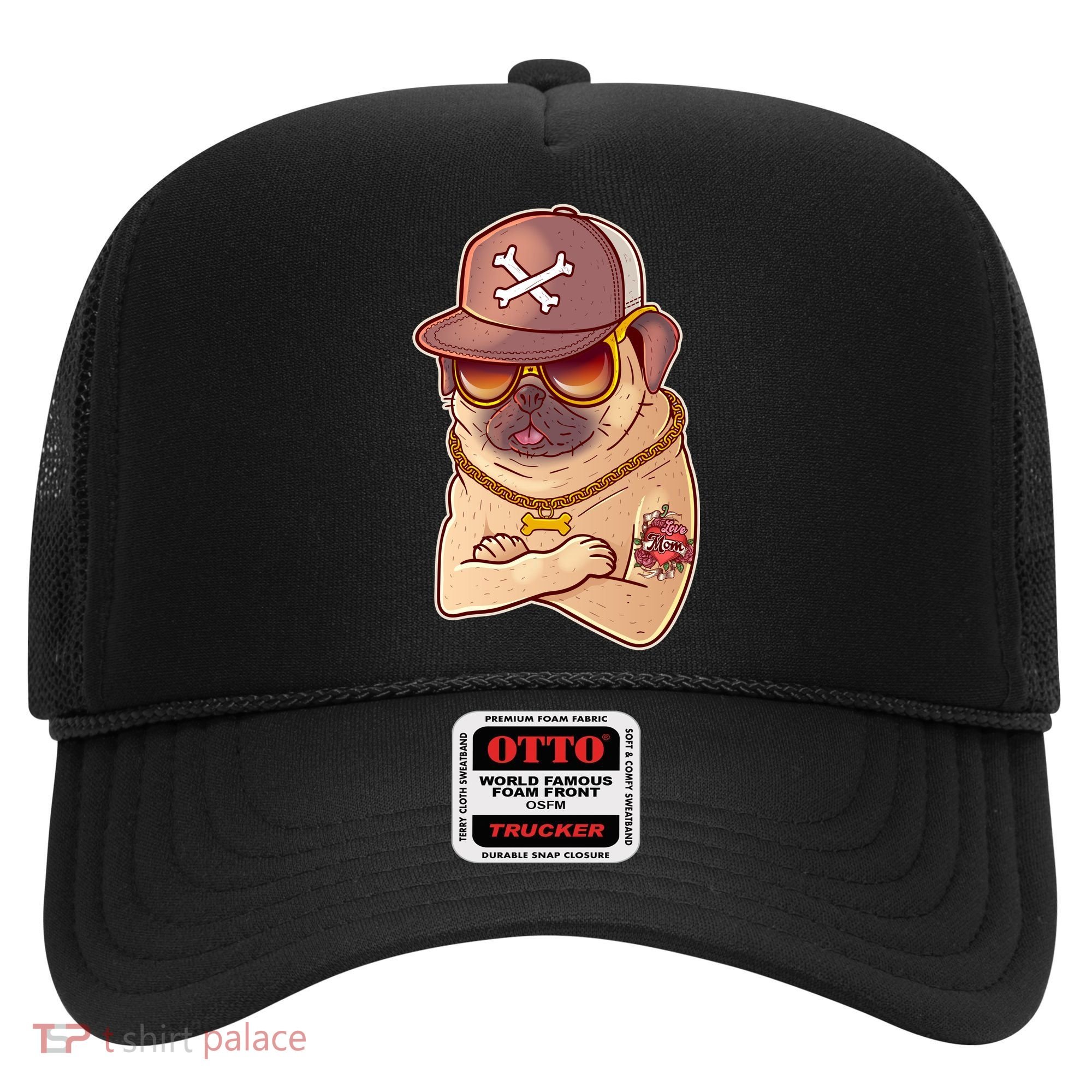 I Love Mom Tattoo Pug Dog Hat