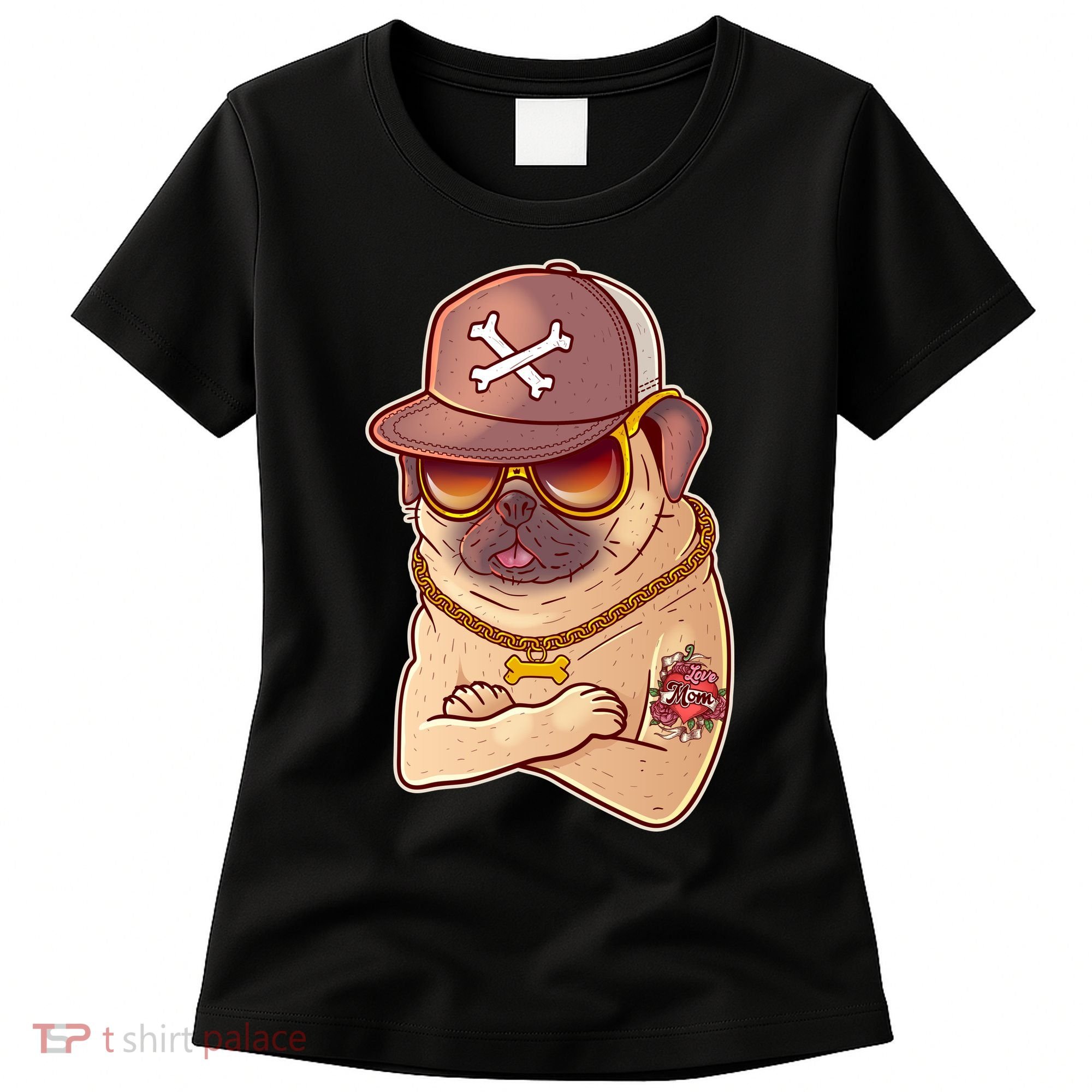 I Love Mom Tattoo Pug Dog Women's T-Shirt