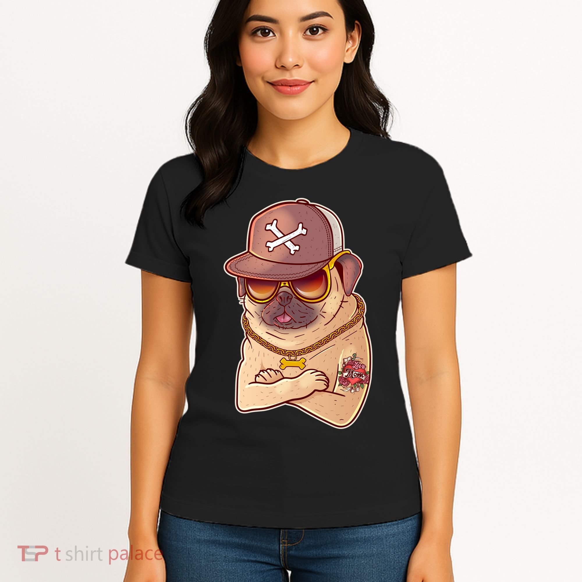 I Love Mom Tattoo Pug Dog Women's T-Shirt