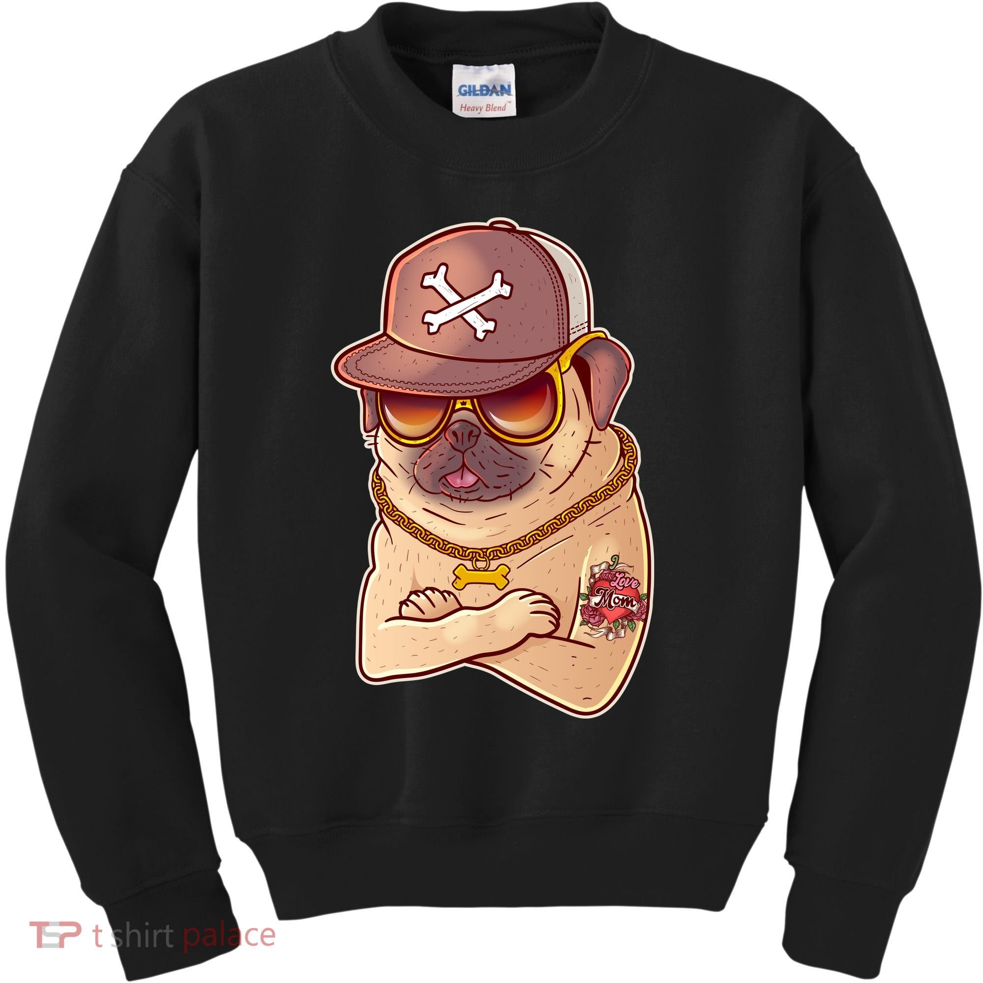 I Love Mom Tattoo Pug Dog Kids Sweatshirt