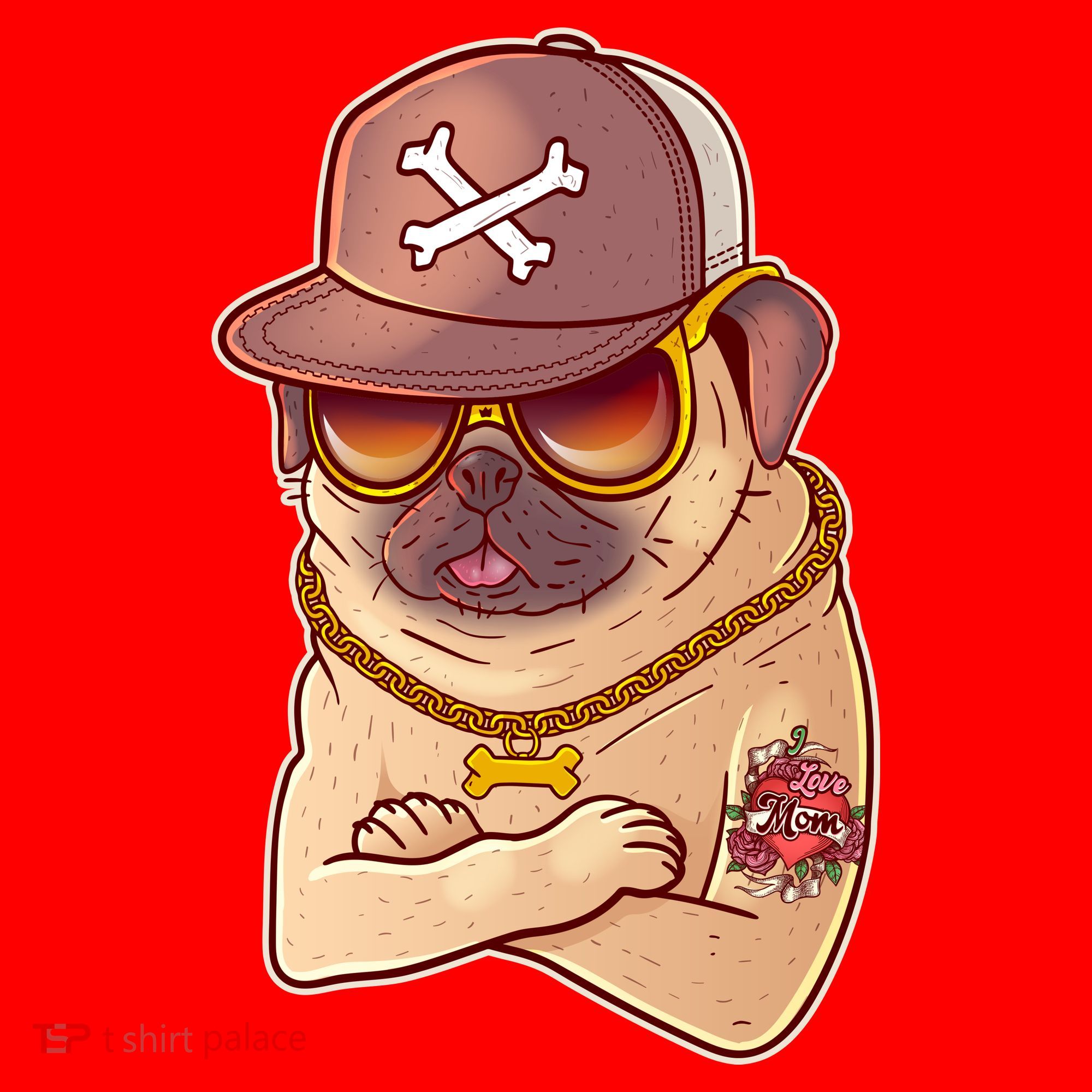 I Love Mom Tattoo Pug Dog Santa Hat