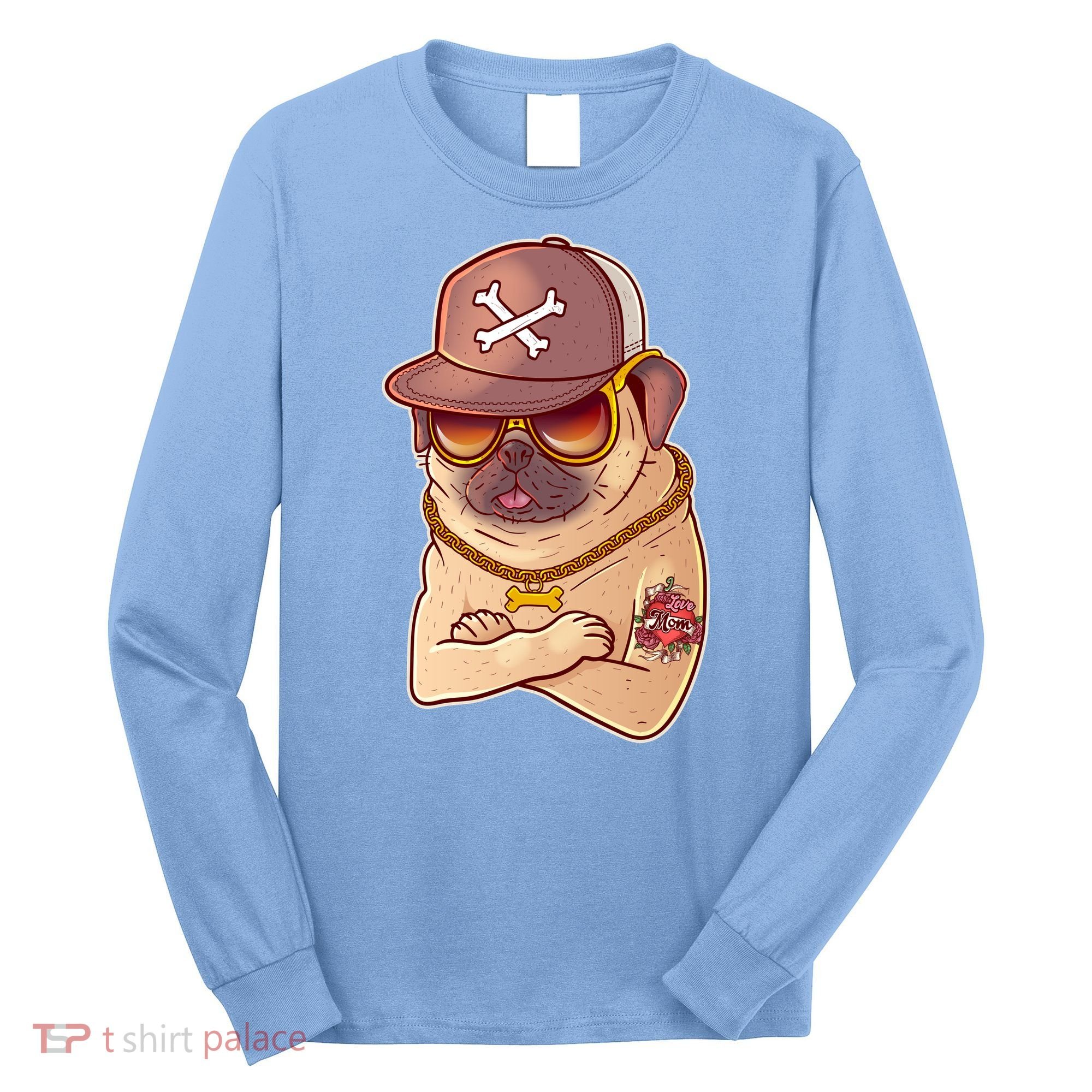 I Love Mom Tattoo Pug Dog Long Sleeve Shirt