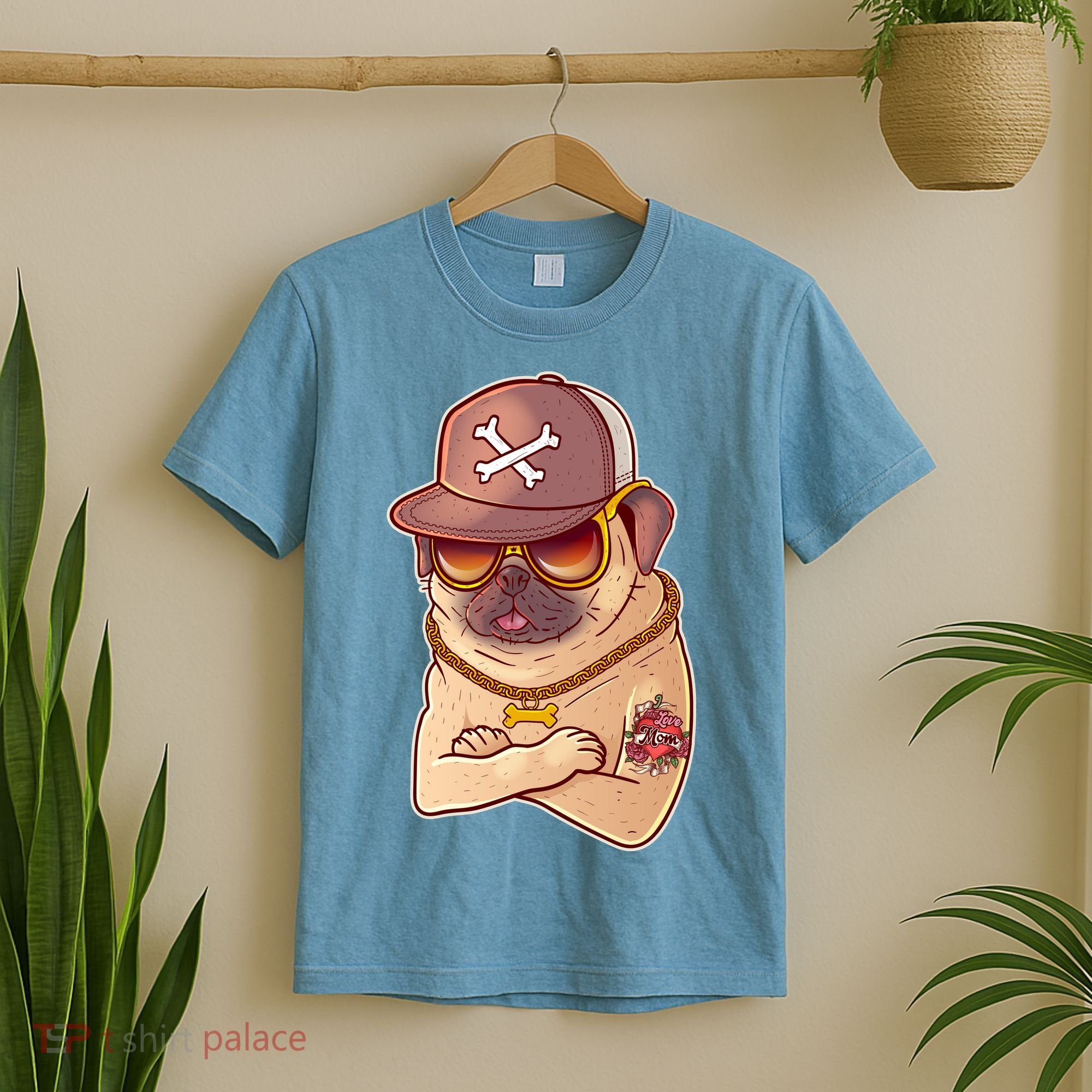I Love Mom Tattoo Pug Dog T-Shirt