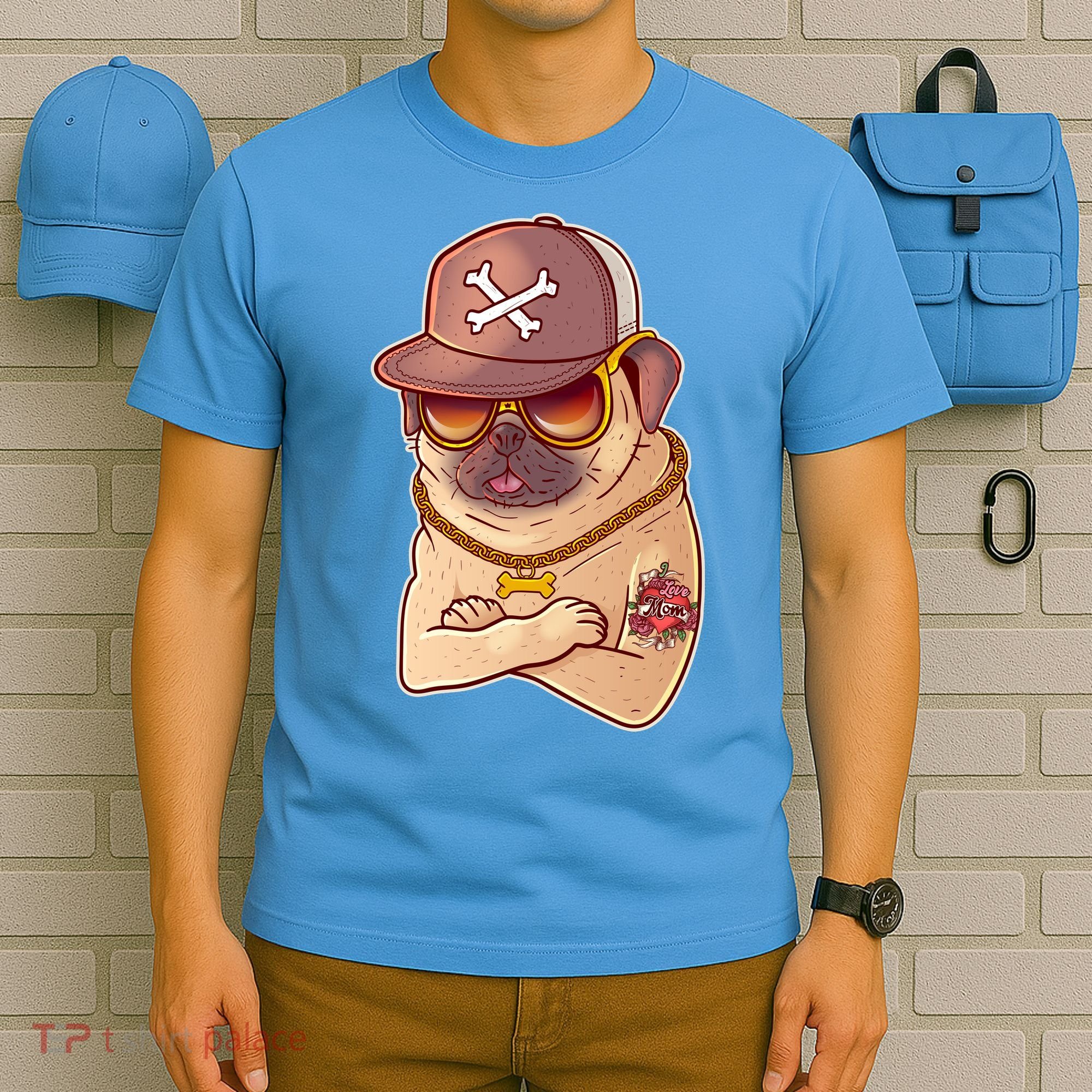 I Love Mom Tattoo Pug Dog T-Shirt